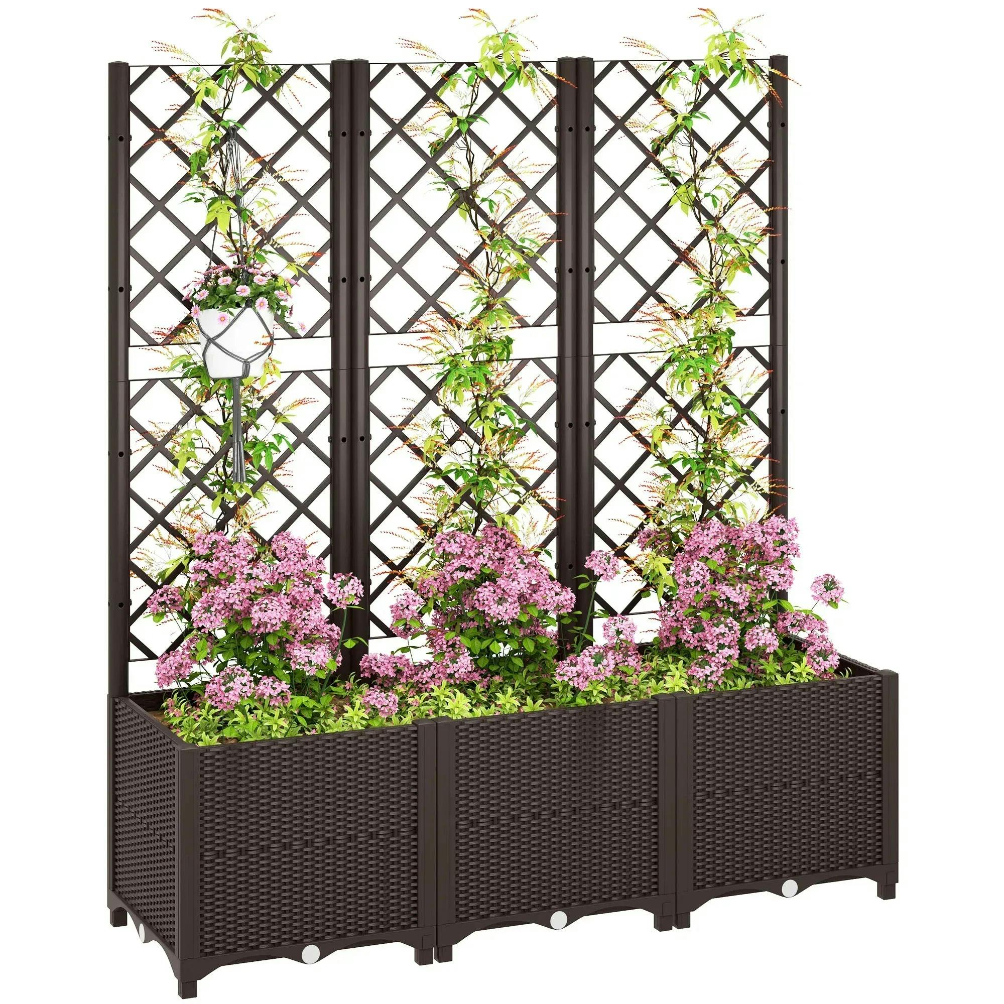 Plastic Planter Box with Trellis Raised Garden Bed Vegetable Flower Planter - Image 5