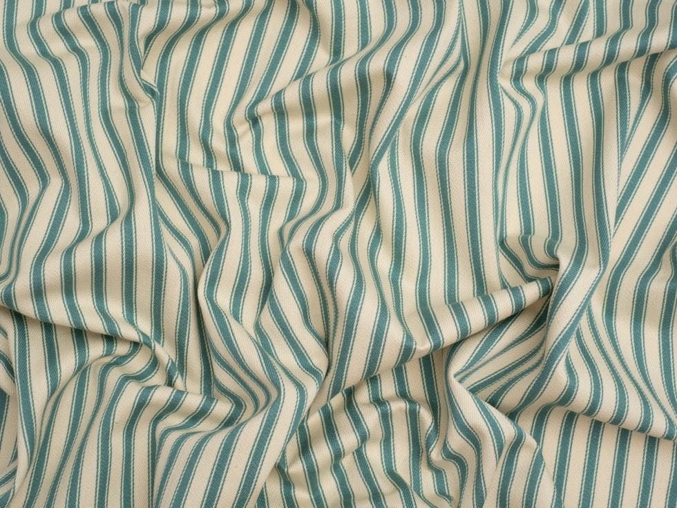 Minerva Light Core Range Ticking Stripe Canvas Fabric - Stripes Design Dressmaking Fabric, 137 Cm / 54" Wide - Per Metre - Baltic