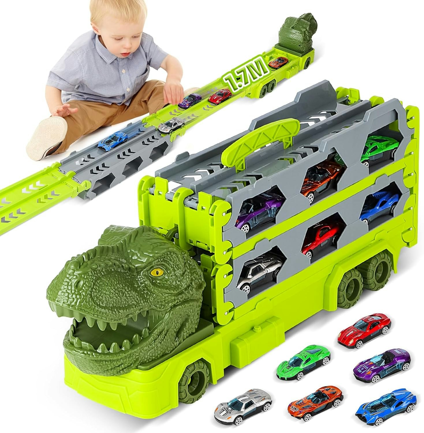 Deao Toys Portable Dinosaur Race Track Truck Toy Car - 3+