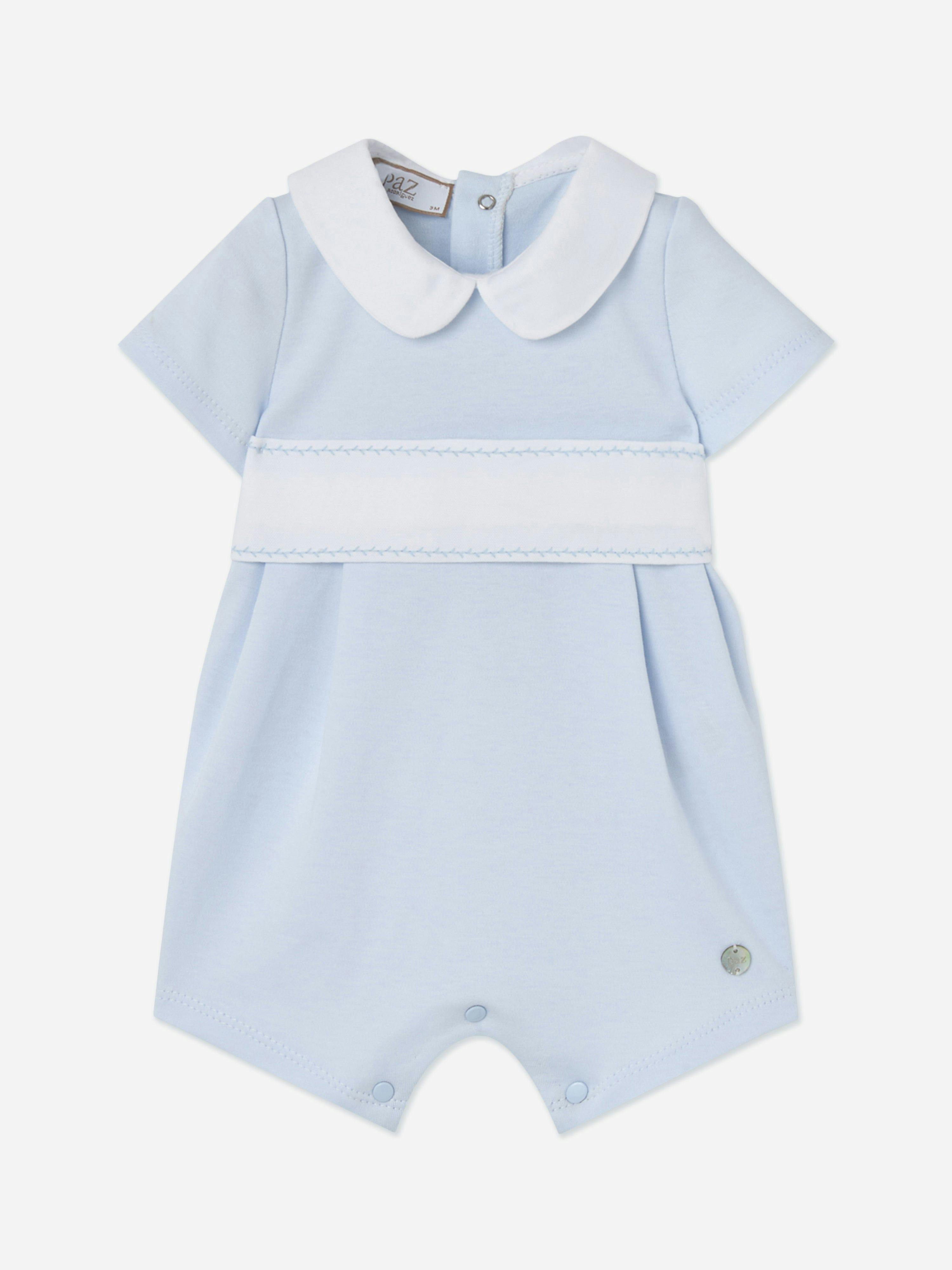 Paz Rodriguez Men's Blue Baby Boys Cotton Romper In - 6 Mths