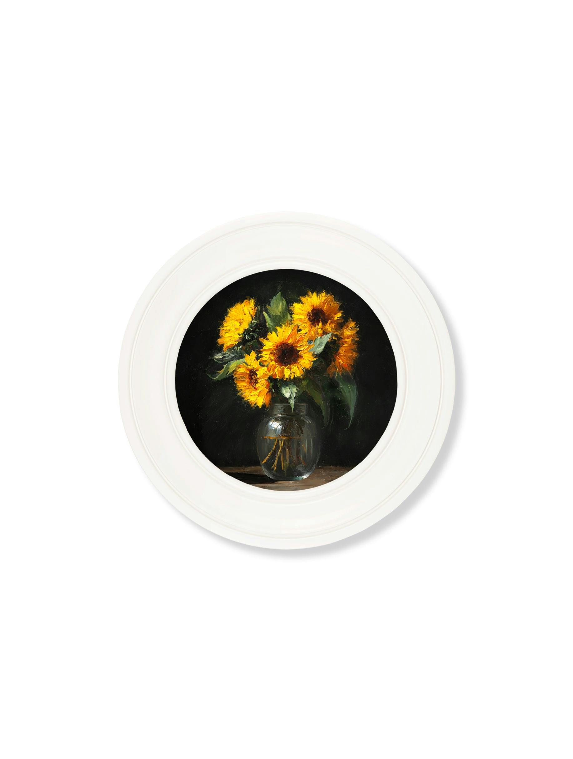 Rackhams Golden/Dark/White Sunflowers After - Oxford Strong Round Frame - Sunflowers After - 44 X 44 Cm