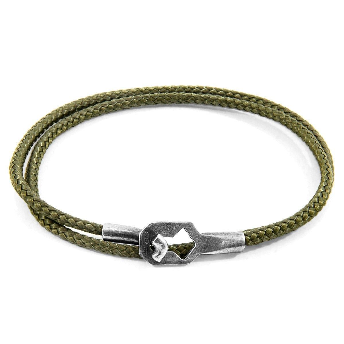 Anchor & Crew Green/Silver Khaki Tenby And Rope Bracelet - L - 23Cm
