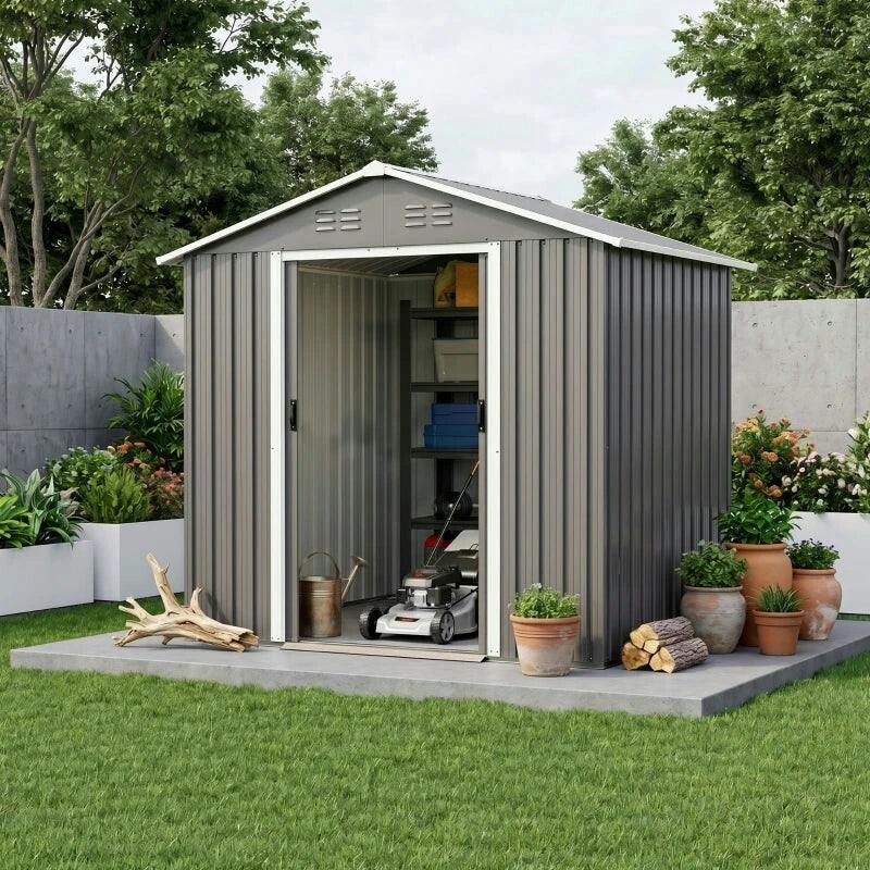 Outsunny Galvanised Steel Garden Storage Shed - Light Grey - 6 x 3.2ft - Image 5