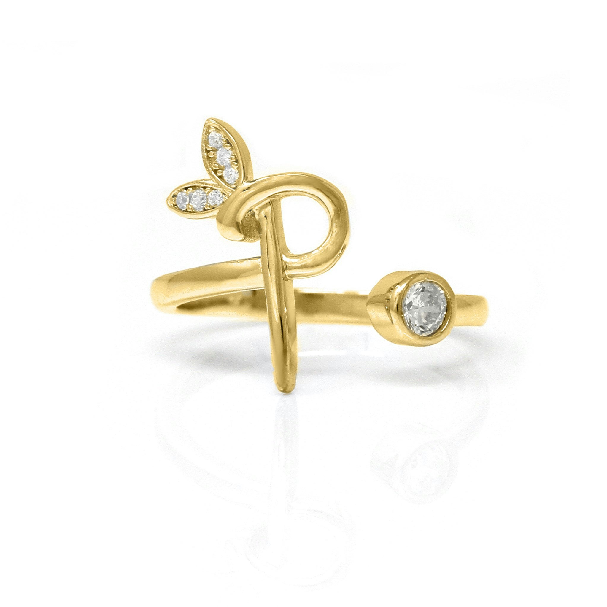 Say It With Yellow/Gold Adjustable Winged Initial Ring - Plated - P