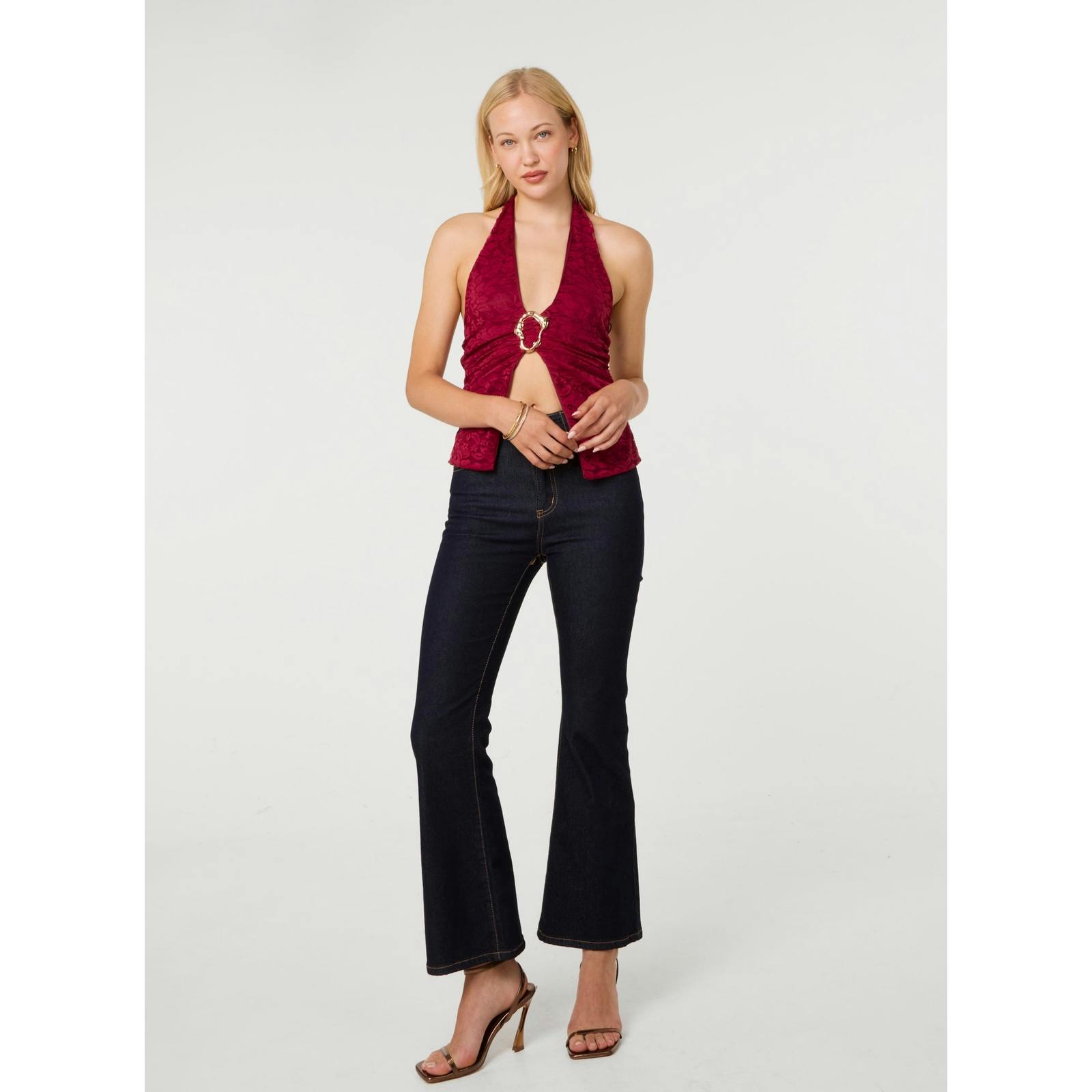 Pink Vanilla Lace Trim Halter Top - M - Wine
