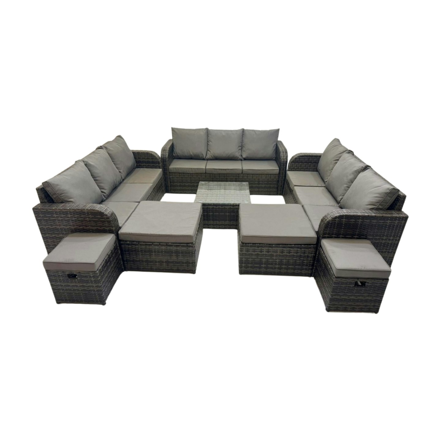 Fimous Dark/Grey Rattan Garden Outdoor Furniture Set 3 Seater Sofa Square Coffee Table Set With 4 Stools Mixed