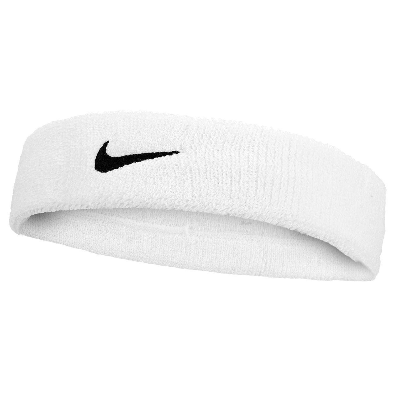 Nike White/Black Classic Swoosh Headband - One Size - 71% Cotton/19% Nylon/6% Rubber/4% Polyester