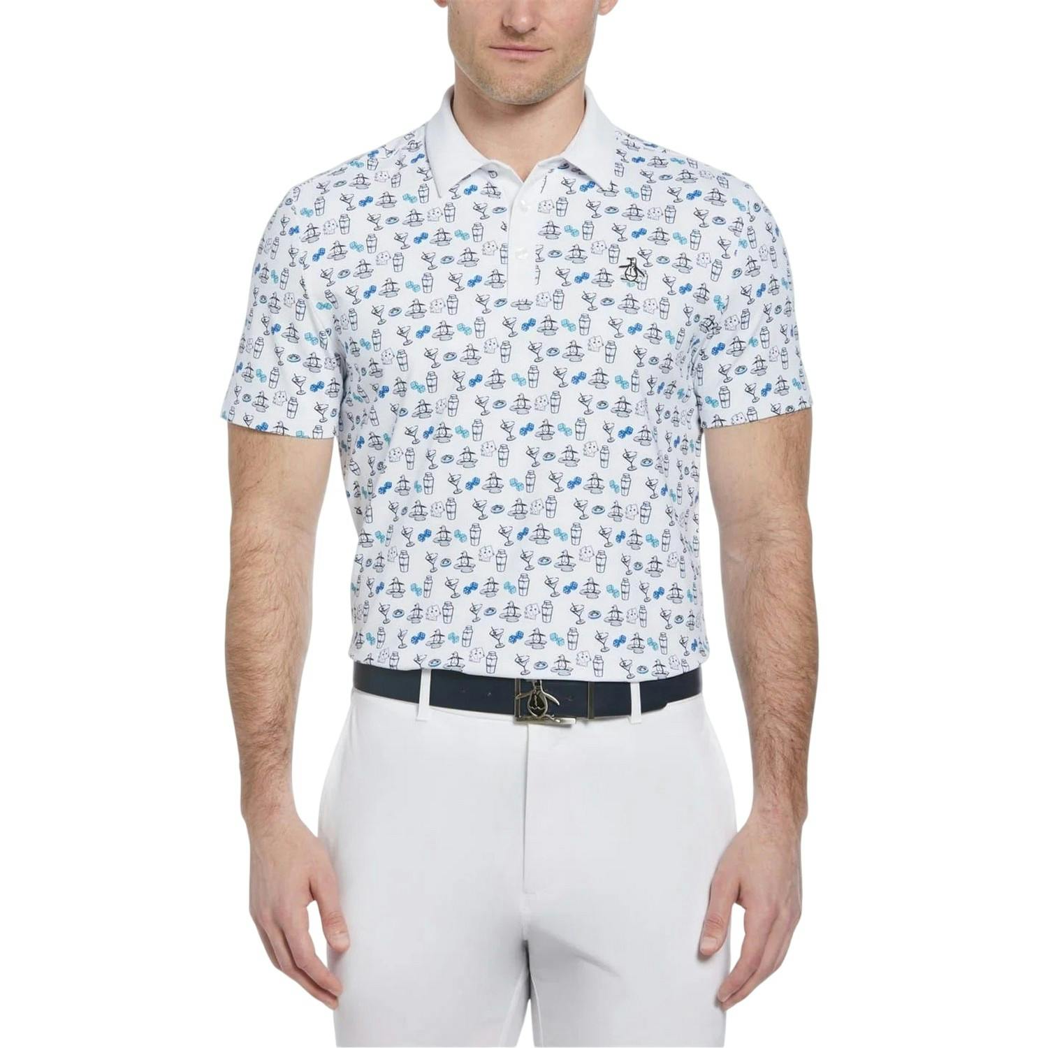 Original Penguin Men's White Retro Golf Polo Shirt - Bright - S - Bright - 56% Polyester/30% Recycled Polyester/14% Elastane
