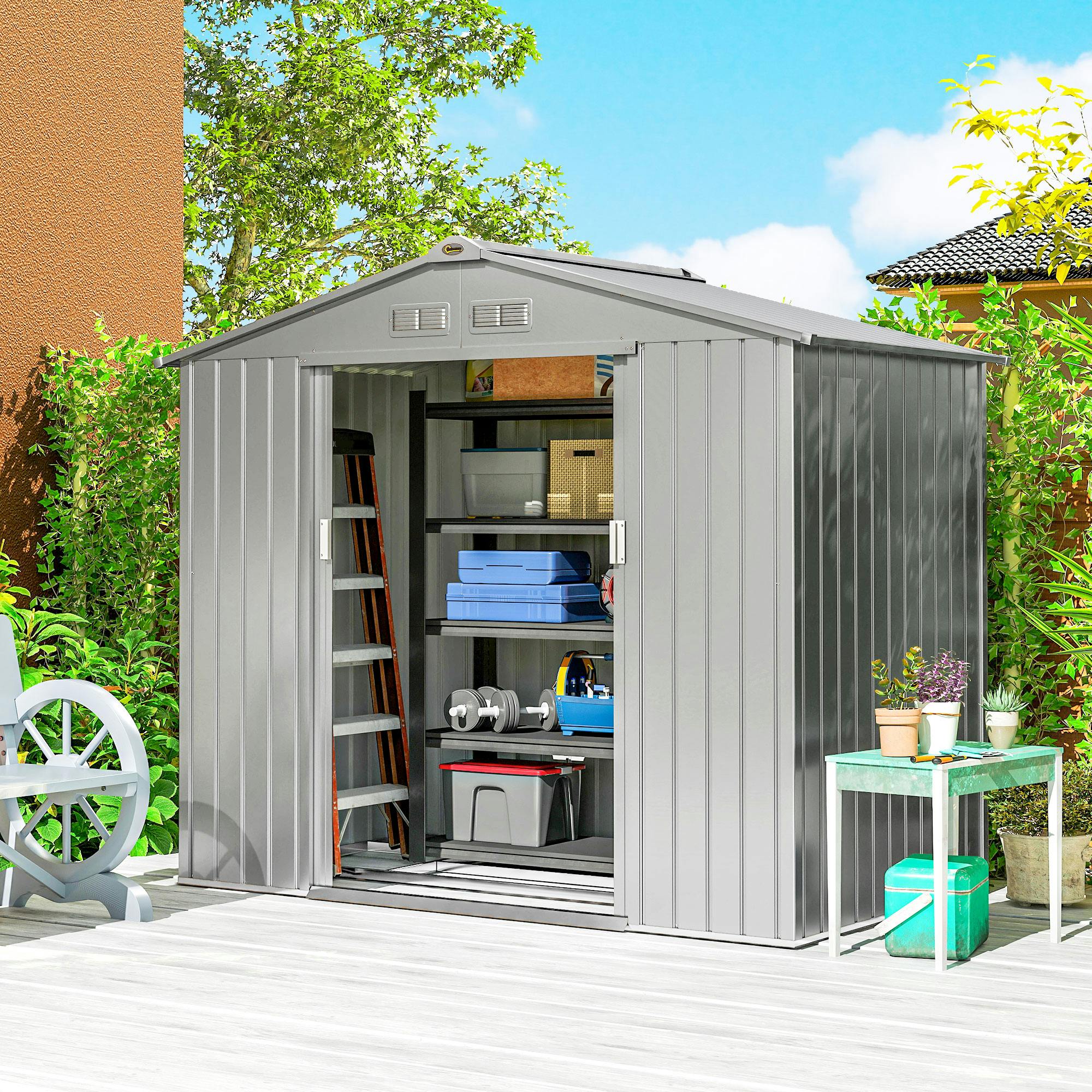 Rackhams Light/Grey 7 X 4Ft Garden Shed Storage W/ Foundation Kit, Vents,