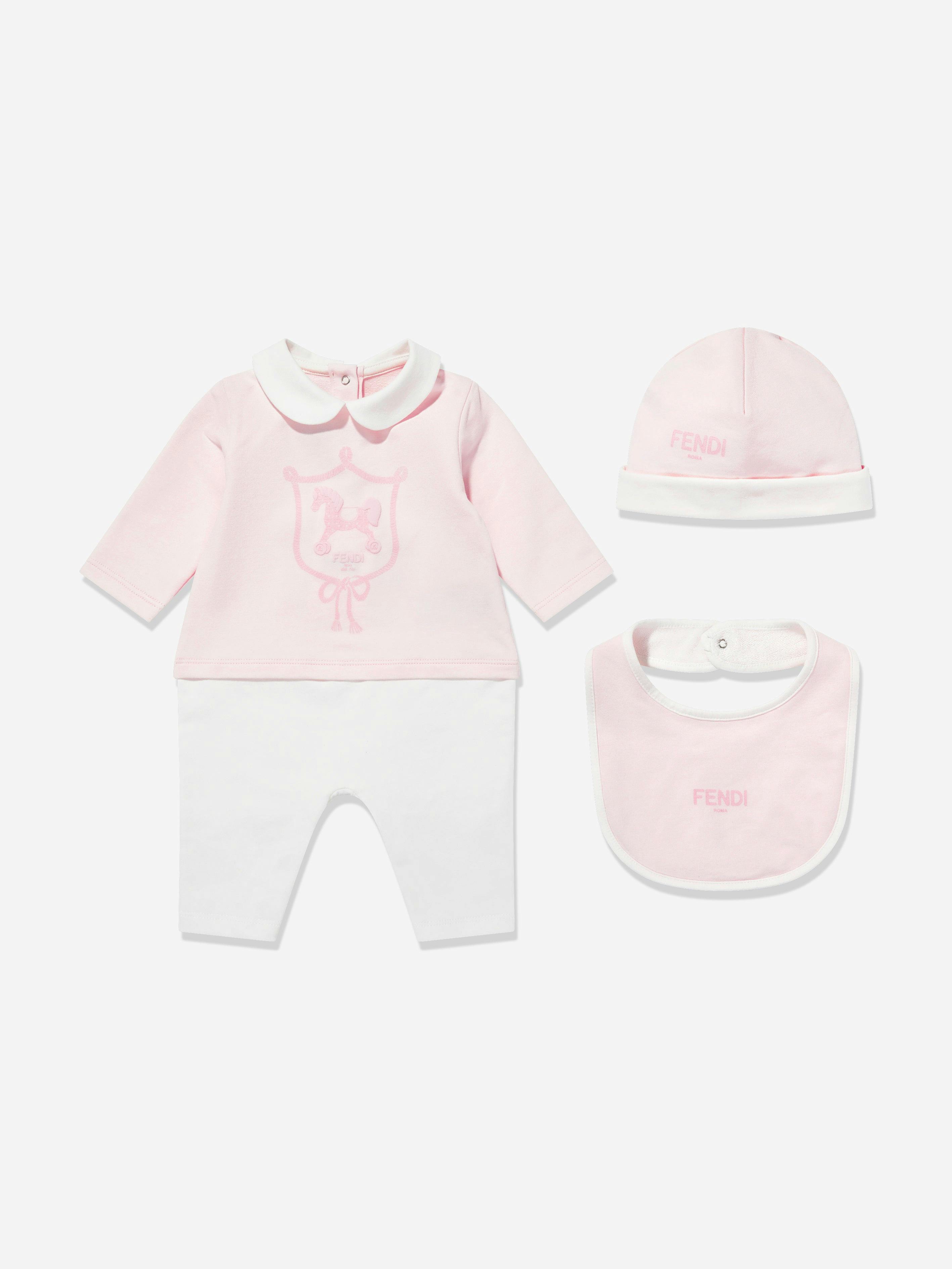 Fendi Kids Girls Pink Fendi Baby Romper Set In - 1 Mth