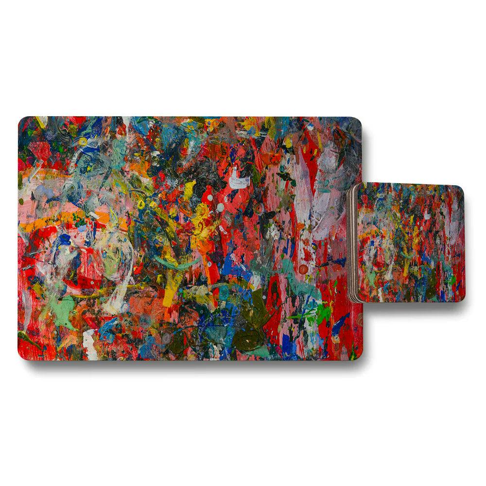 Benjamin Tate Design Abstract Paint Splatter Placemat And Coaster Set For Dining Table