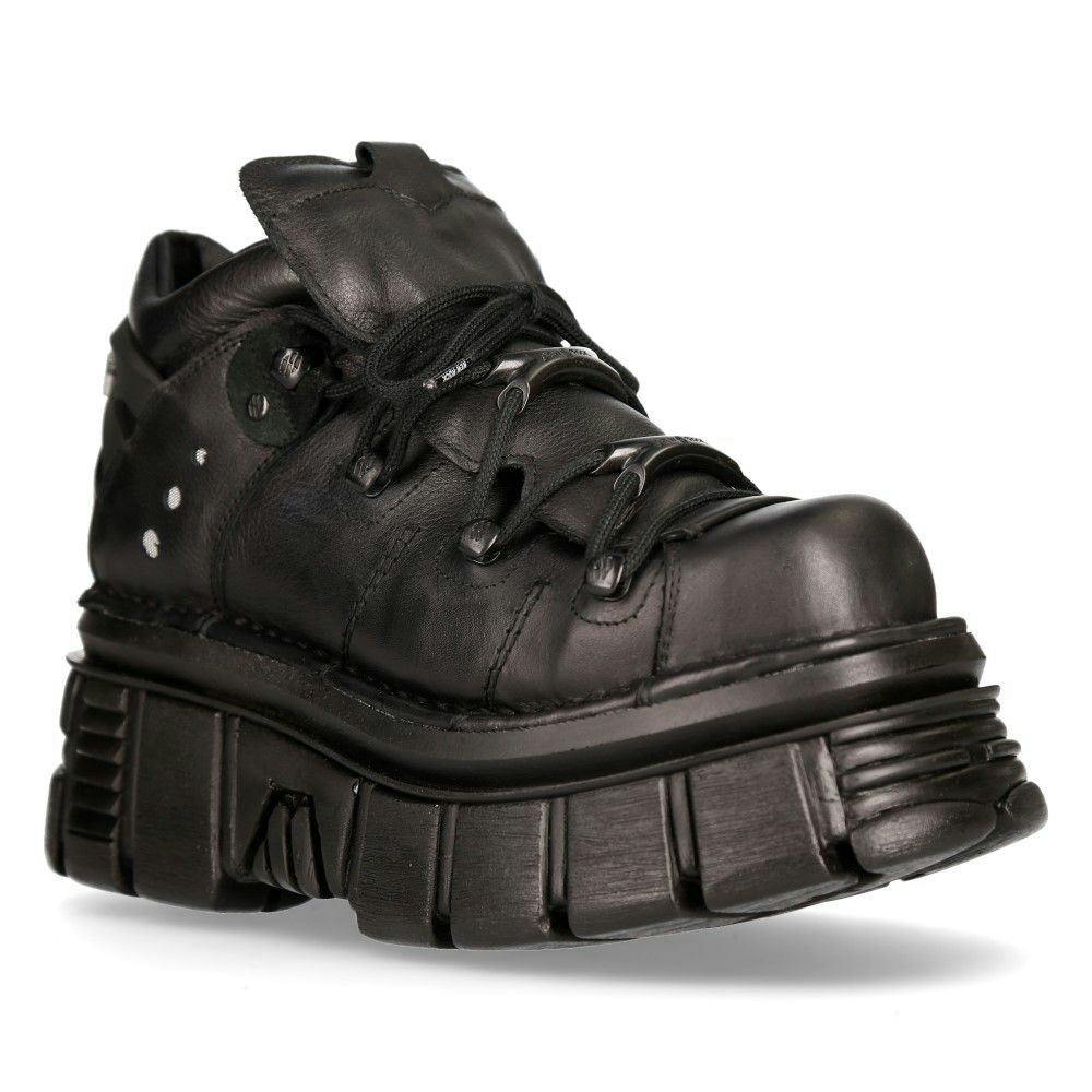 New Rock Black 106N-S52 Tower Shoes Metallic Leather Biker Punk Gothic Boots - Uk 7 | Eu 41 | Us 9.5