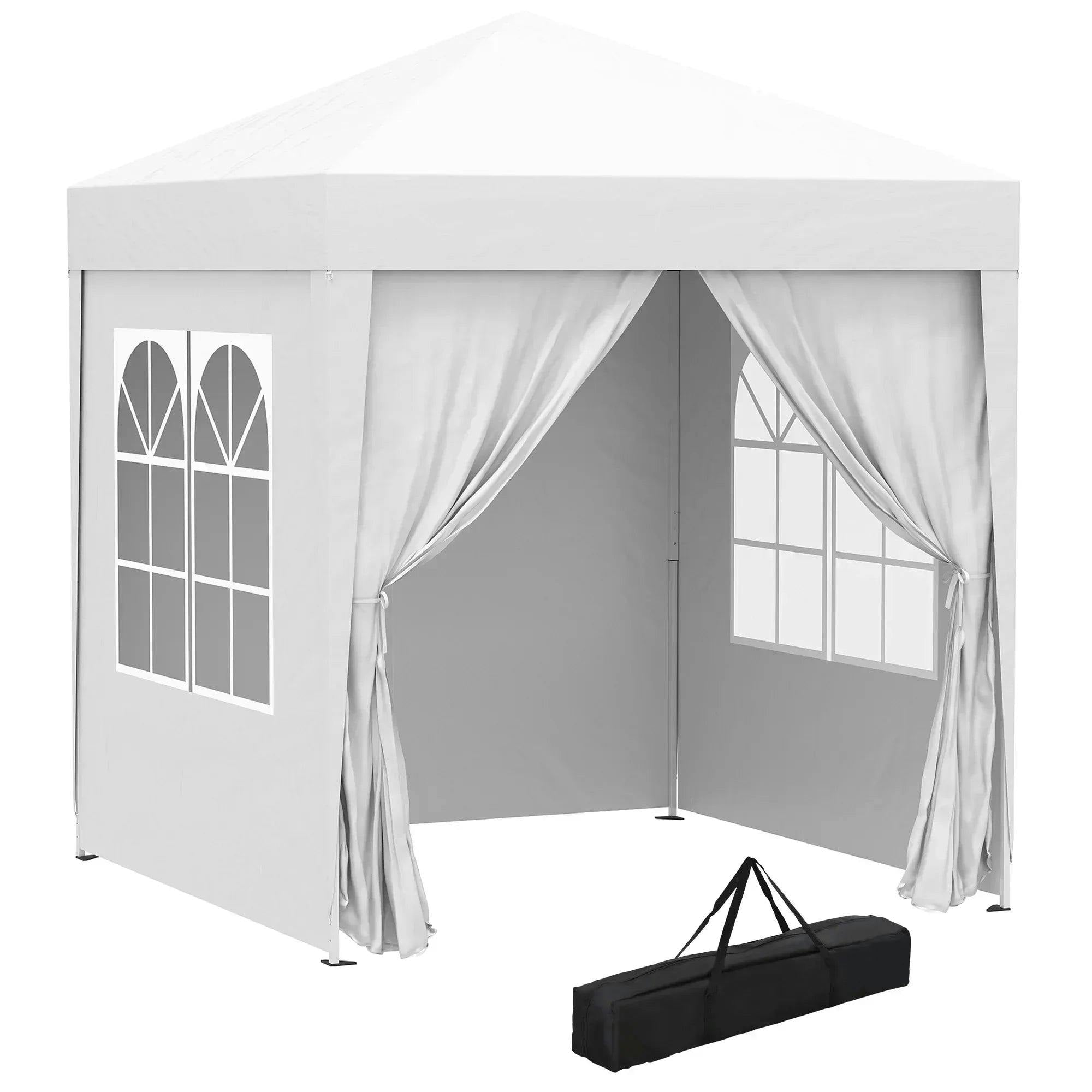 Bobobiy White 2 X 2 M Garden Pop Up Gazebo, Wedding Party Tent Marquee, Water Resistant Awning Canopy With Sidewalls, Windows, Carry Bag,