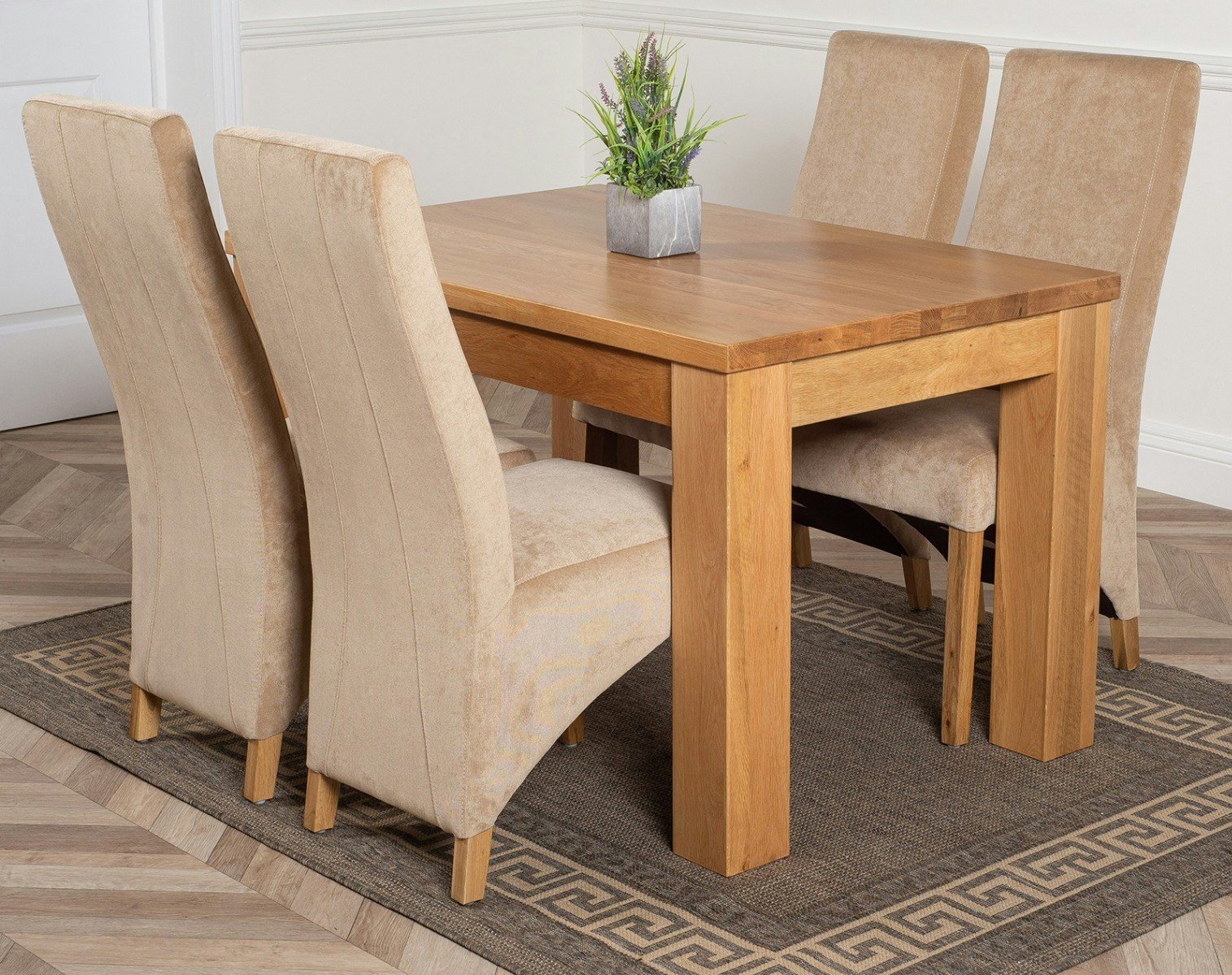 Rackhams Beige Dakota Small Oak Dining Table With Lola Fabric Chairs - 4 Chairs
