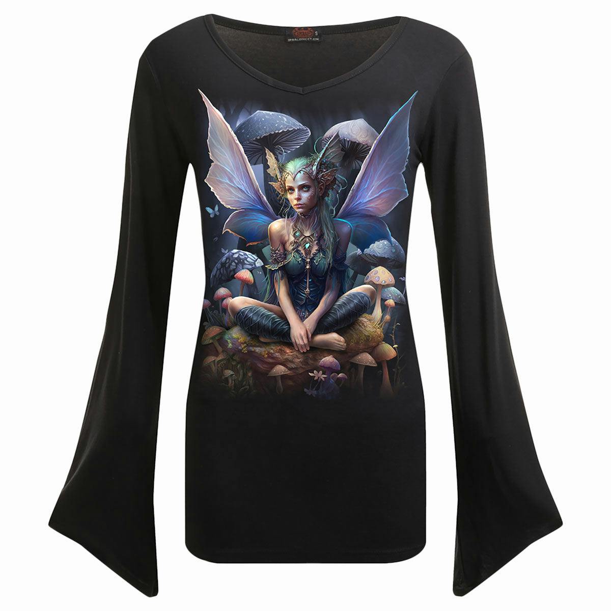 Spiral Direct Black Magical - V Neck Goth Sleeve Top - L - Digital - Digital