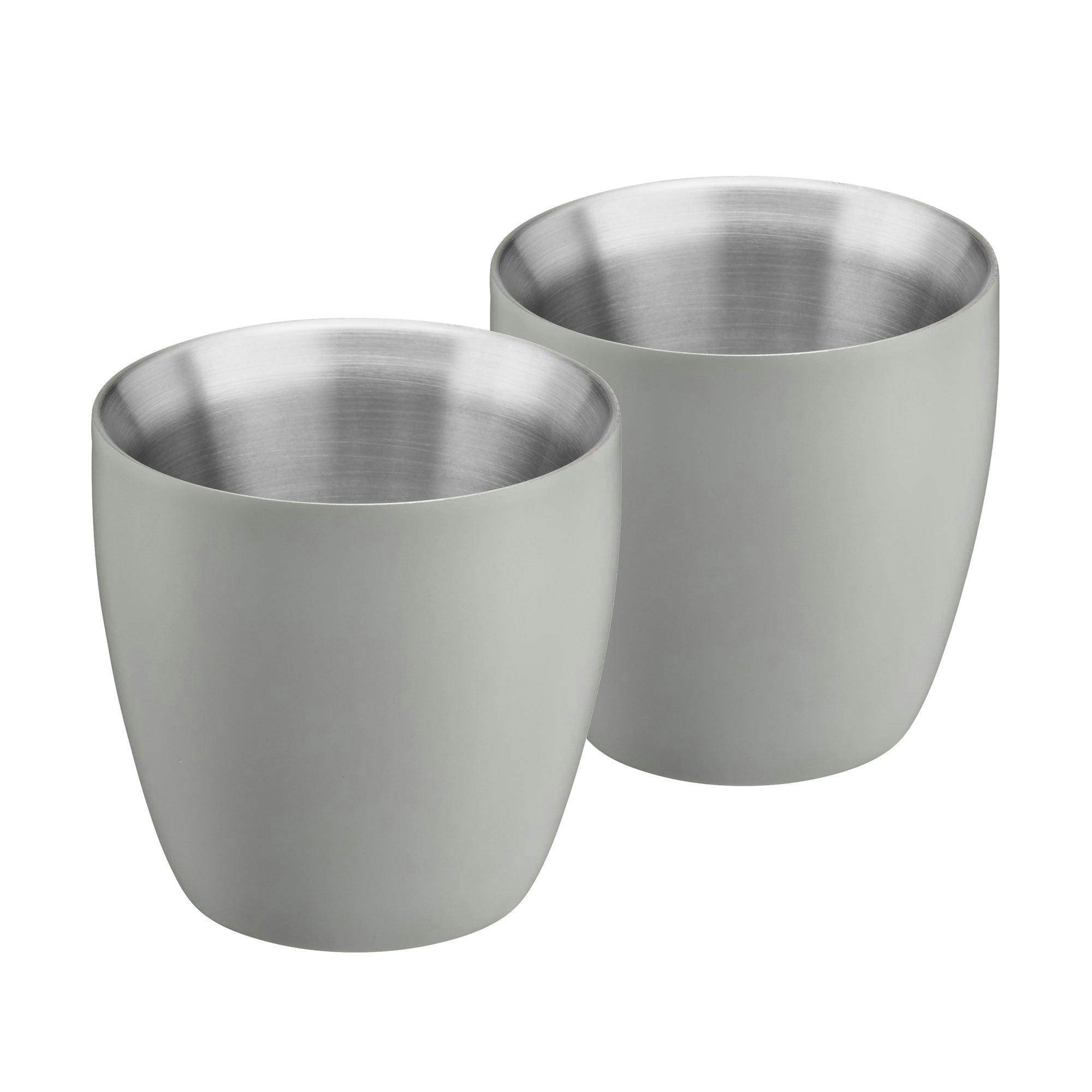B&Q - Set Of 2 Stainless Steel Espresso Coffee CupsDouble Wall Insulated Mini Drinking MugsGrey - Image 2