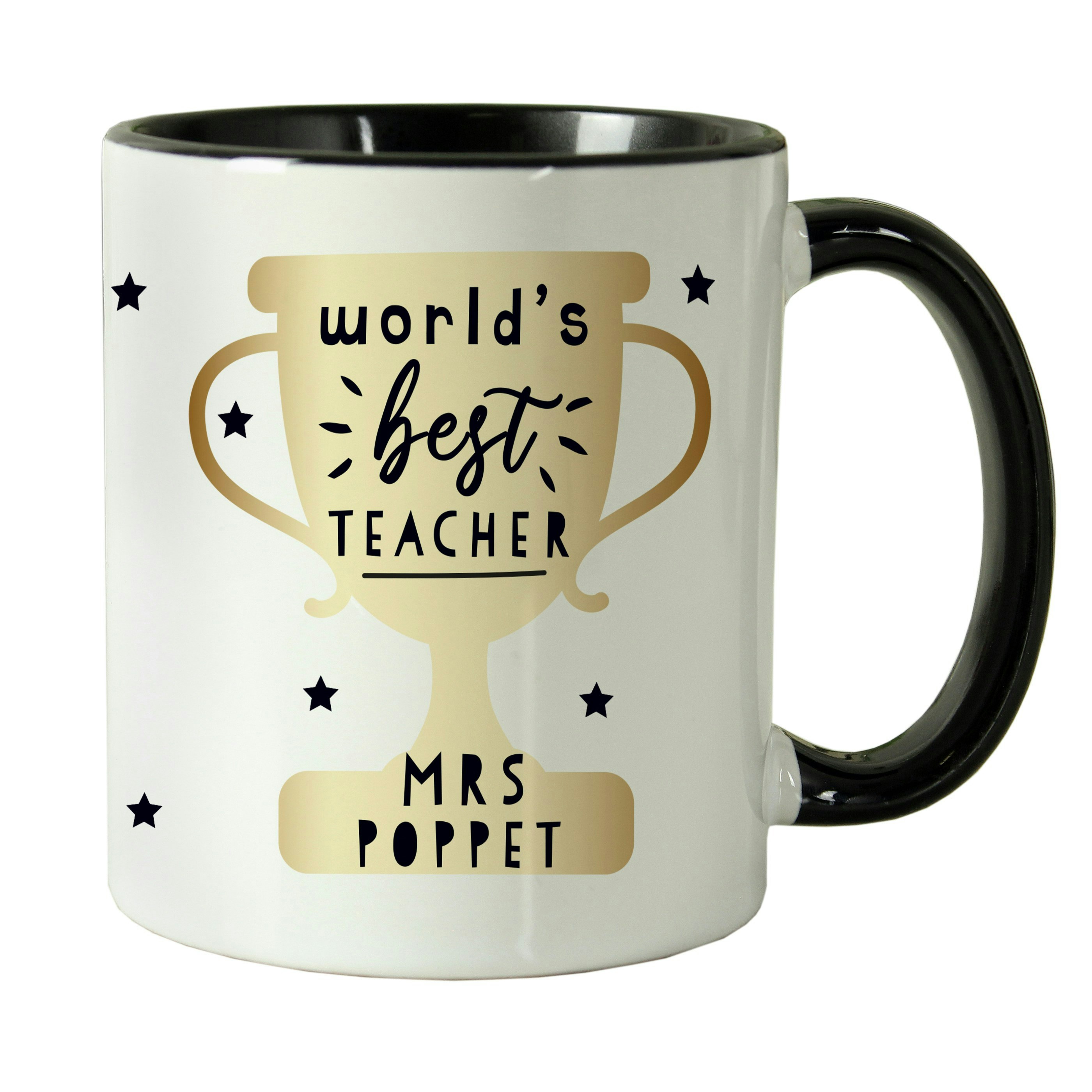 Rackhams Black Personalised Best Teacher Handled Mug