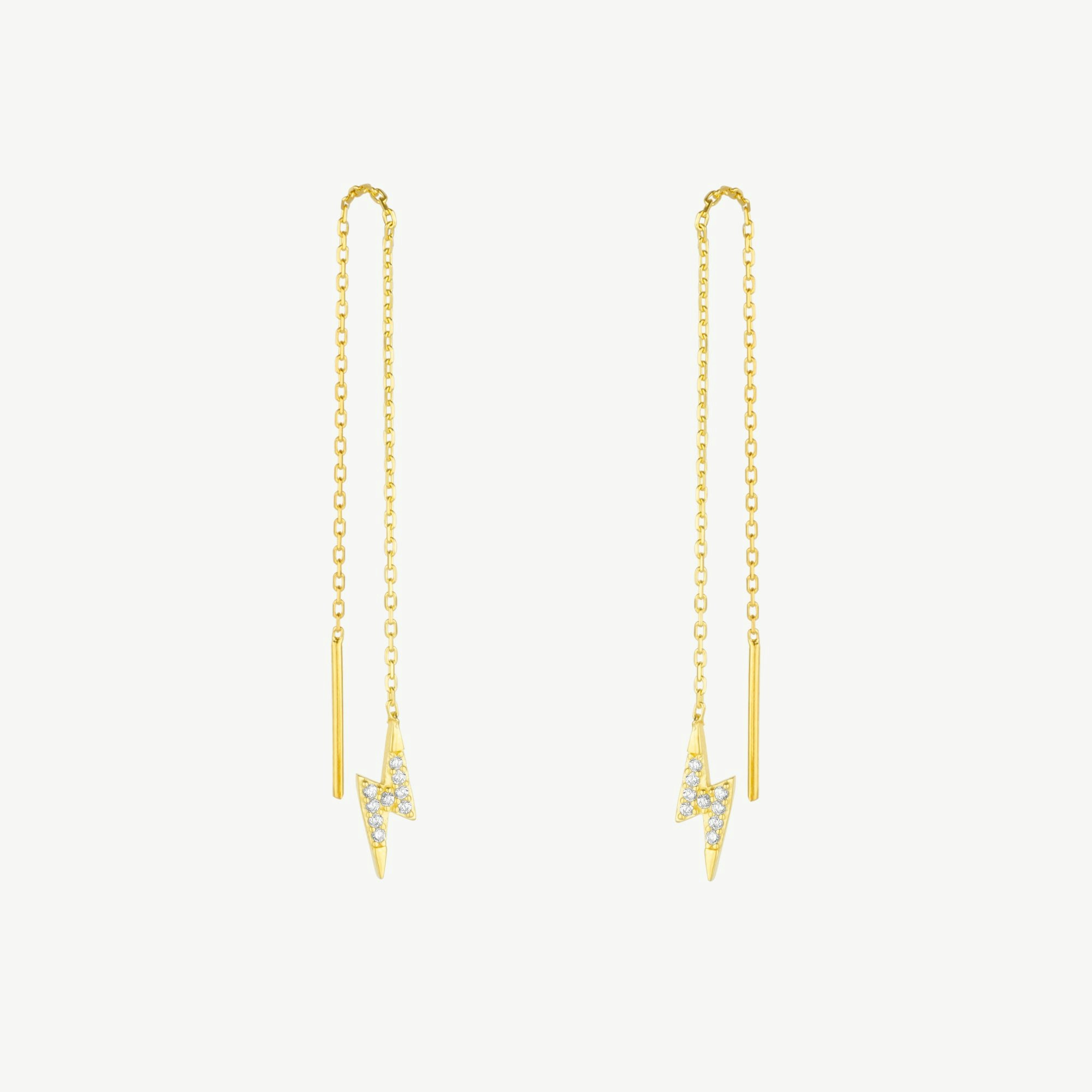Spero London Silver/Gold Lightning Bolt Sterling Chain Drop Earring - Pair