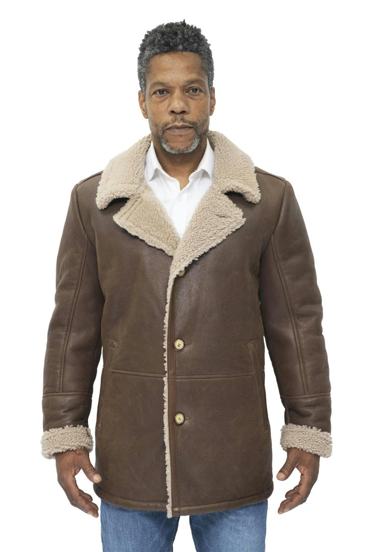 Infinity Leather Men's Brown Classic Sheepskin Leather Jacket-Brisbane - Uk 2XL | Eu 54 | Us 44