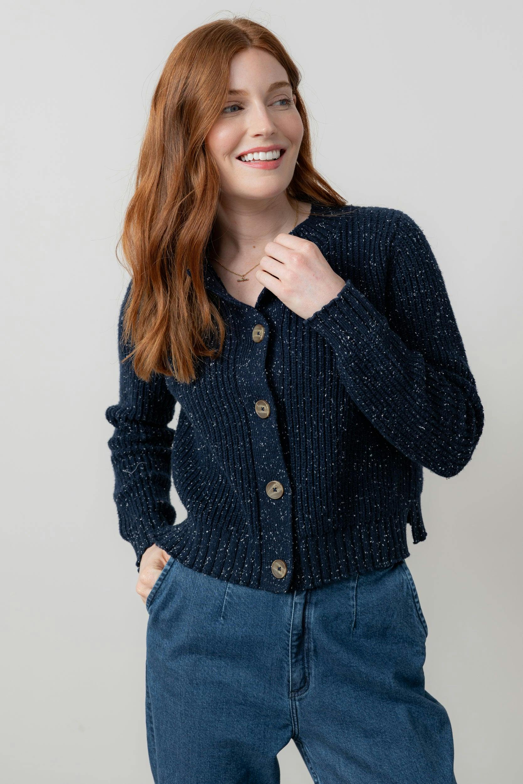 Lily & Me June Ribbed Knit Cardigan Navy - 16 - Navy