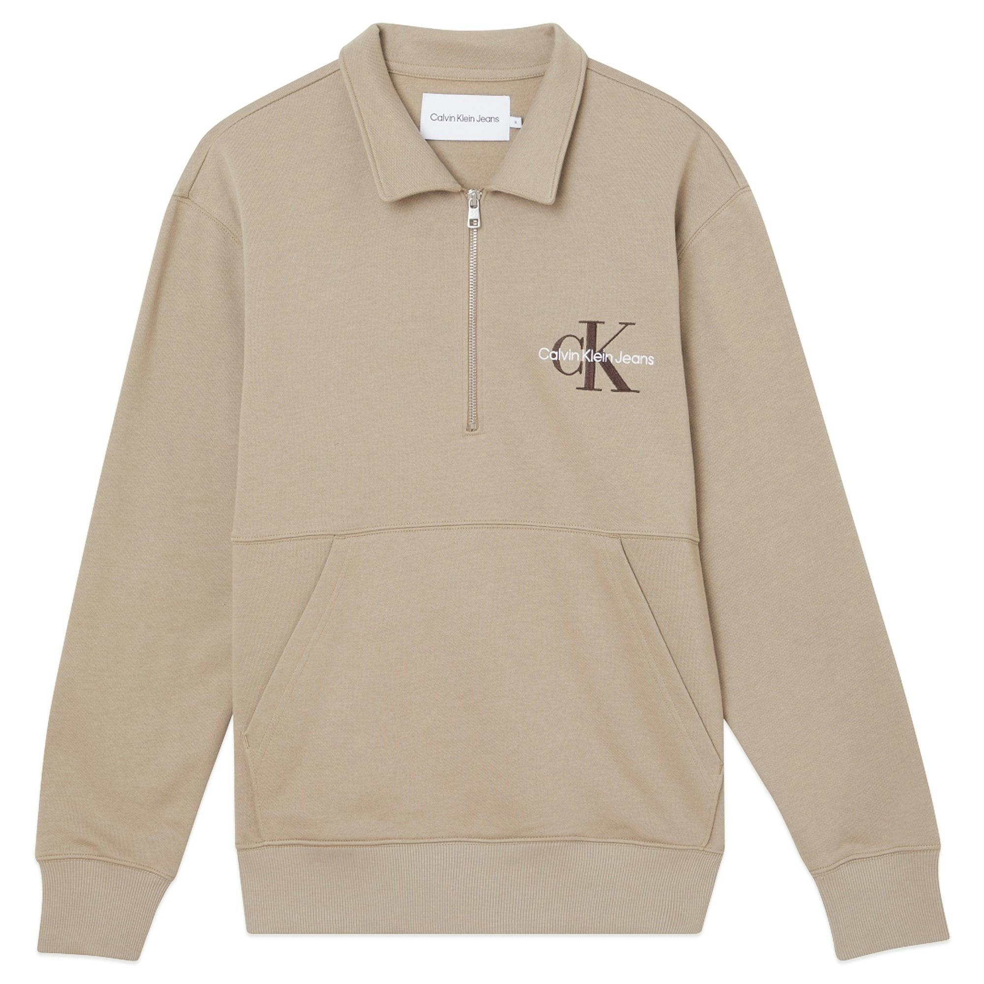 Calvin Klein Monogram Logo Quarter Zip - Perfect Taupe - Large