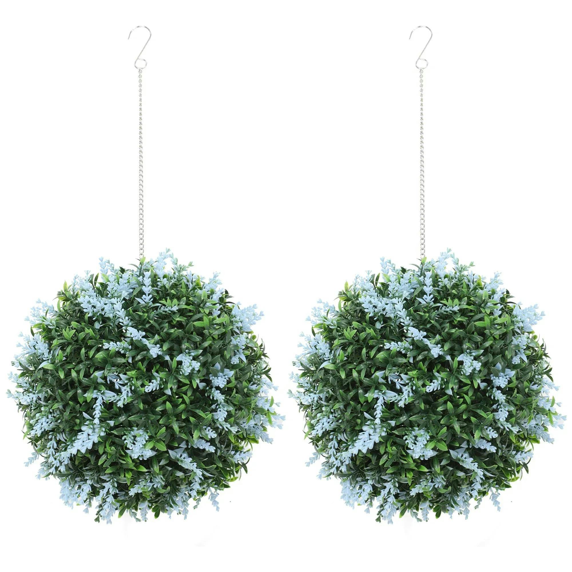 HOMCOM Artificial Topiary Balls - Set of 2 - Lavender Flower - Blue - 27cm - Image 6