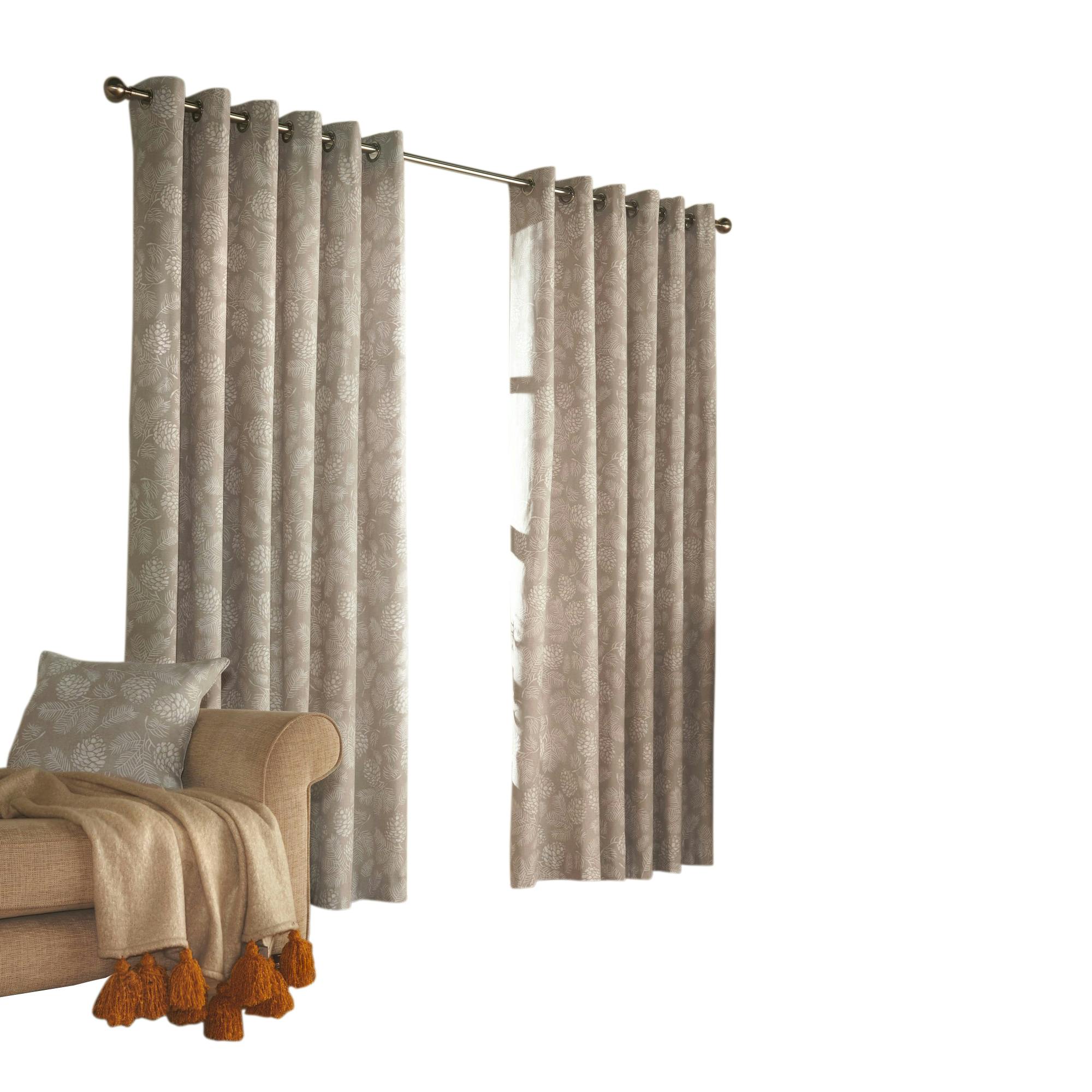 Rackhams Light Irwin Woodland Design Ringtop Eyelet Curtains (Pair) - Stone - 229X137cm - Stone - 50% Cotton/50% Polyester