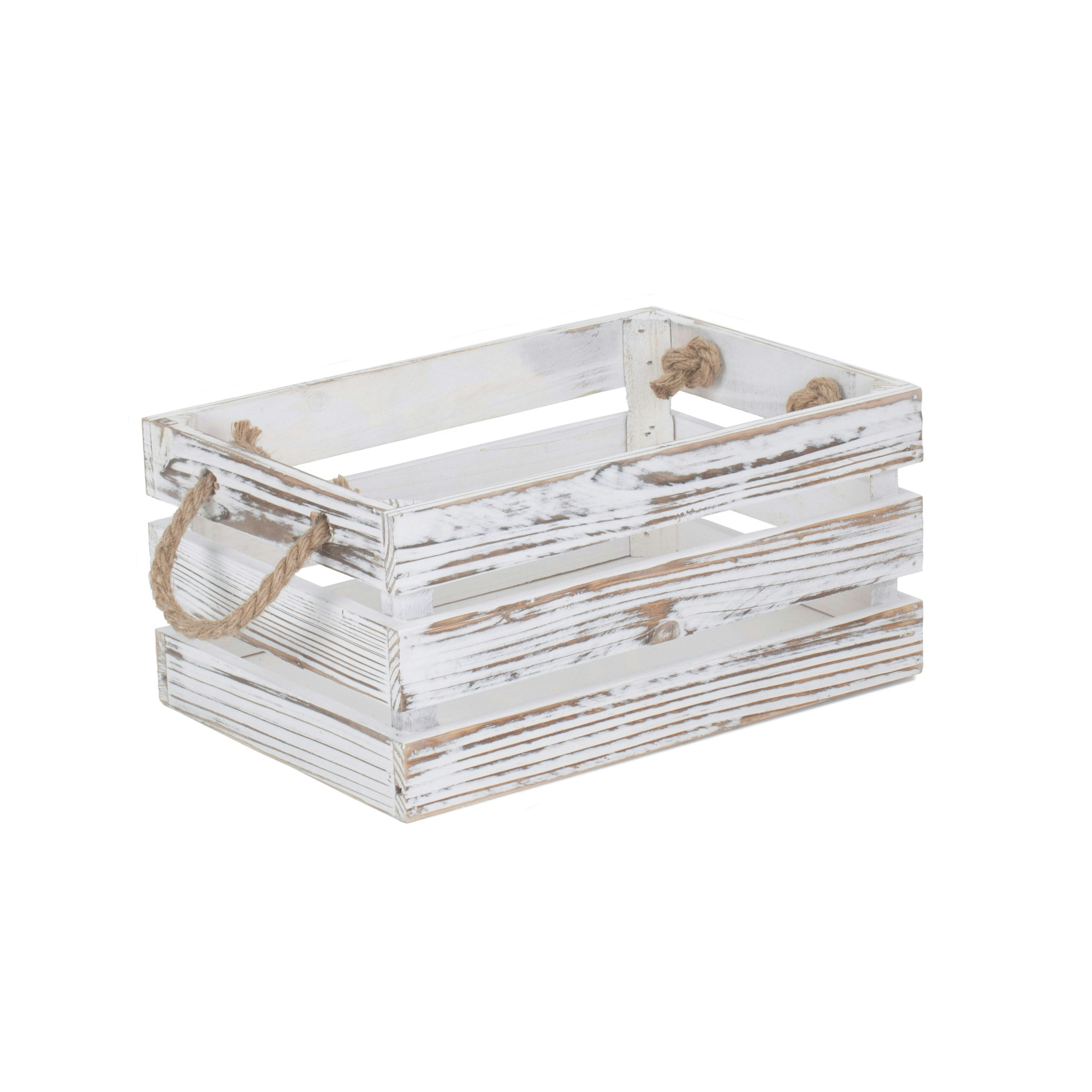 Red Hamper Red/White Hamper Distressed Rope Handled Wooden Storage Crate - Small