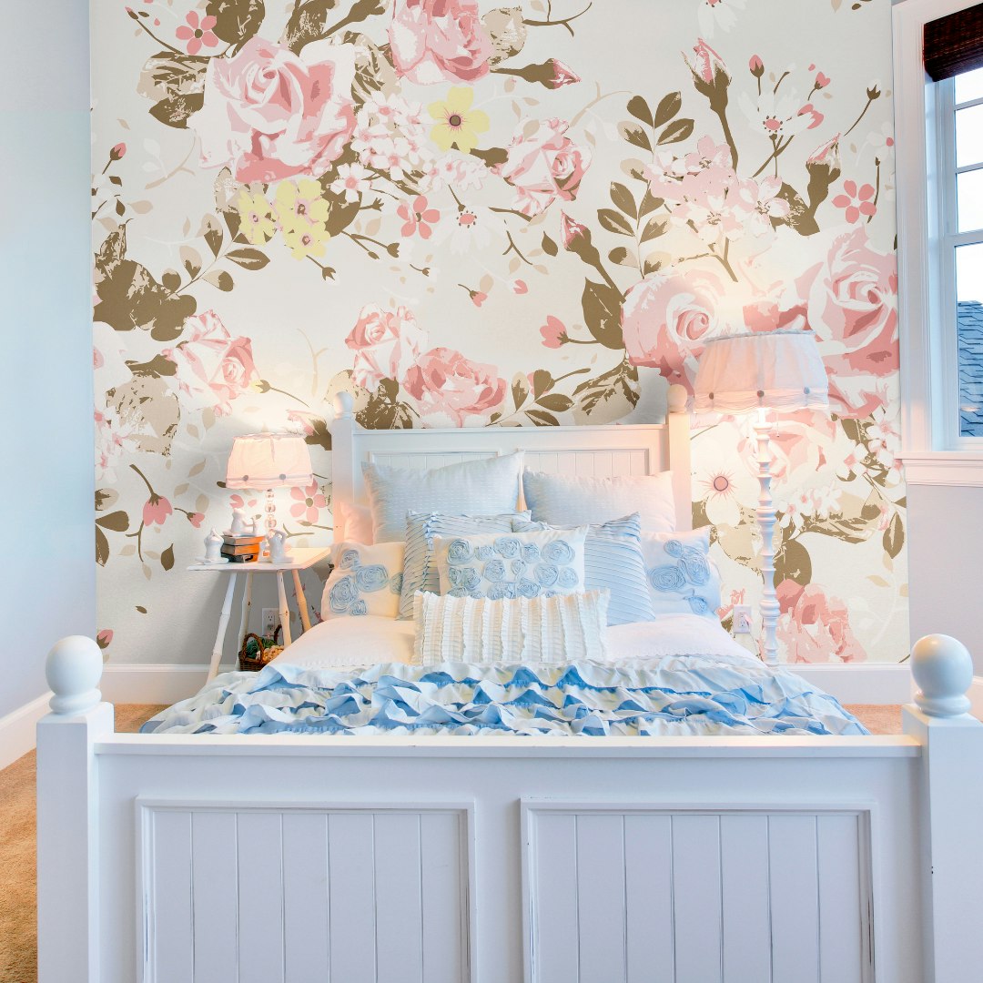 Origin Murals Pink Vintage Rose Pattern Wall Mural - Medium - W300cm X H240cm