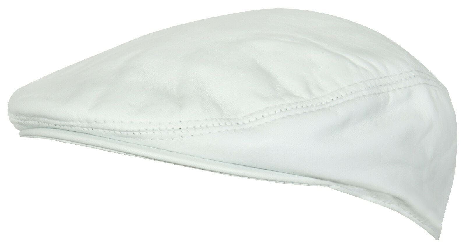 Infinity Leather Men's White Leather Peaky Blinders Newsboy Flat Hat - 59