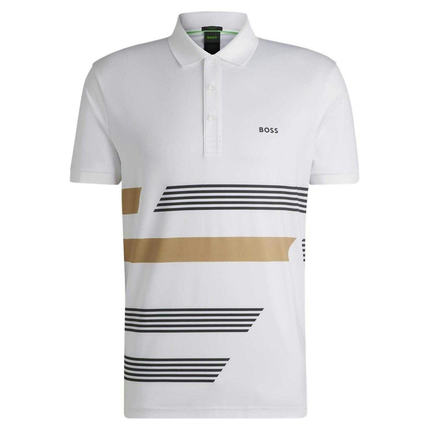 Boss Men's White Stripe Regular Polo Shirt - Print - S - Print - 92% Polyester/8% Elastane