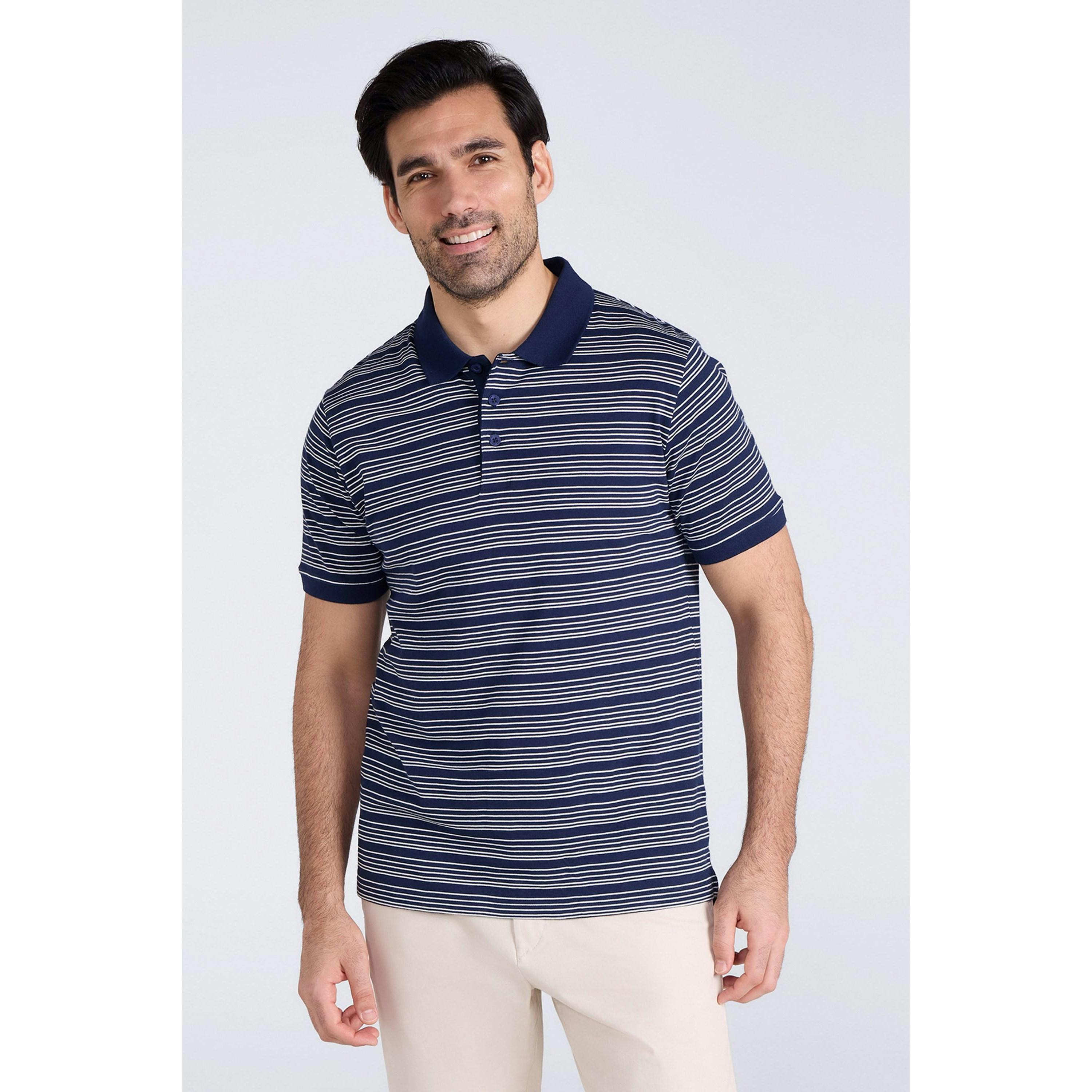 Mountain Warehouse Men's Dark/Blue Wren Stripe Cotton Polo Shirt - 3XL - 100% Organic Cotton