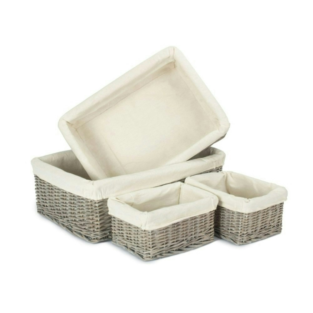 Red Hamper Red/Grey Hamper Wicker Wash Lined Storage Tray - Set Of 4