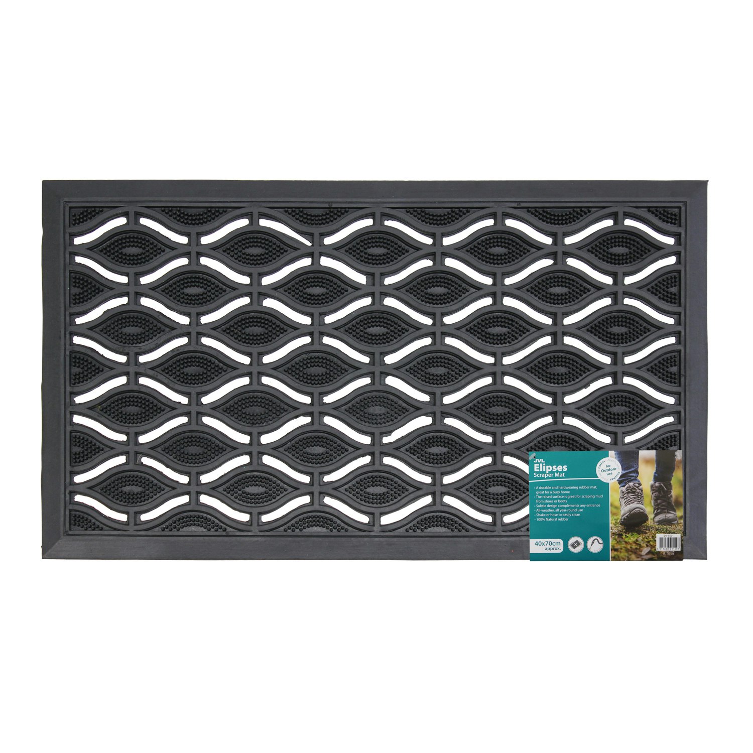 Rackhams Black Elipses Heavy Duty Rubber Entrance Floor Door Mat, 40X70cm, Eyes,