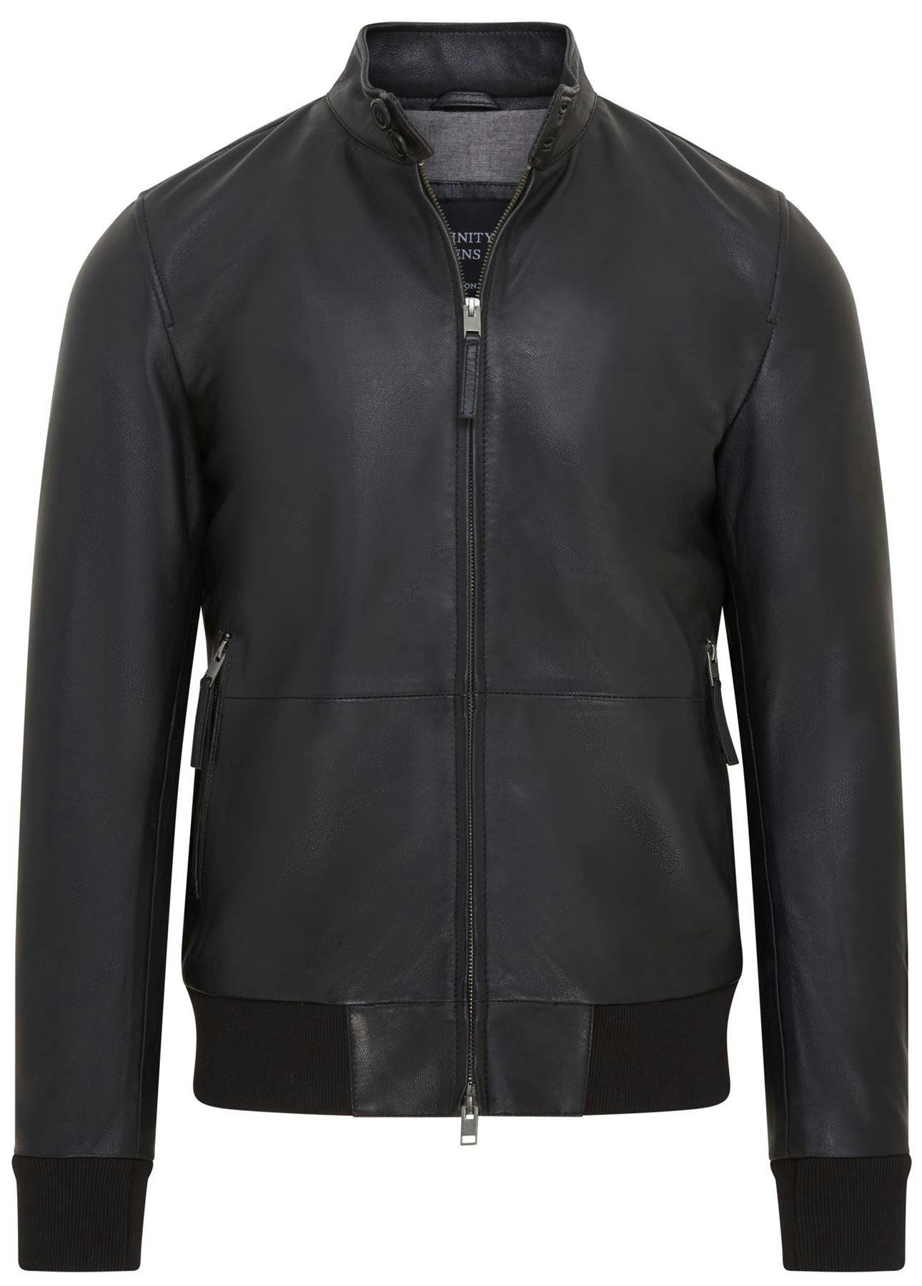 Infinity Leather Men's Black Retro Leather Bomber Jacket - Adak - Uk Xl | Eu 52 | Us 42