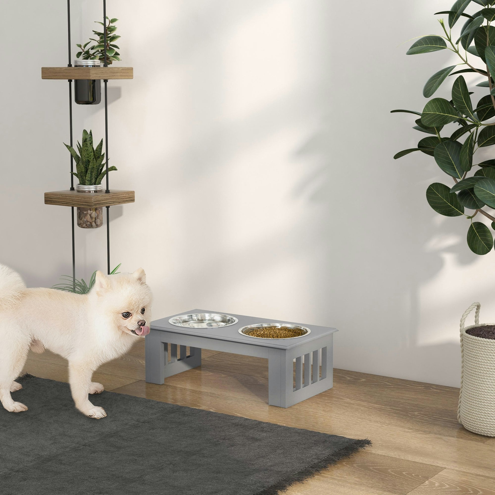 B&Q - Raised Dog Bowls Pet Feeder Raised Elevated Stainless Steel Food Grey - Image 3
