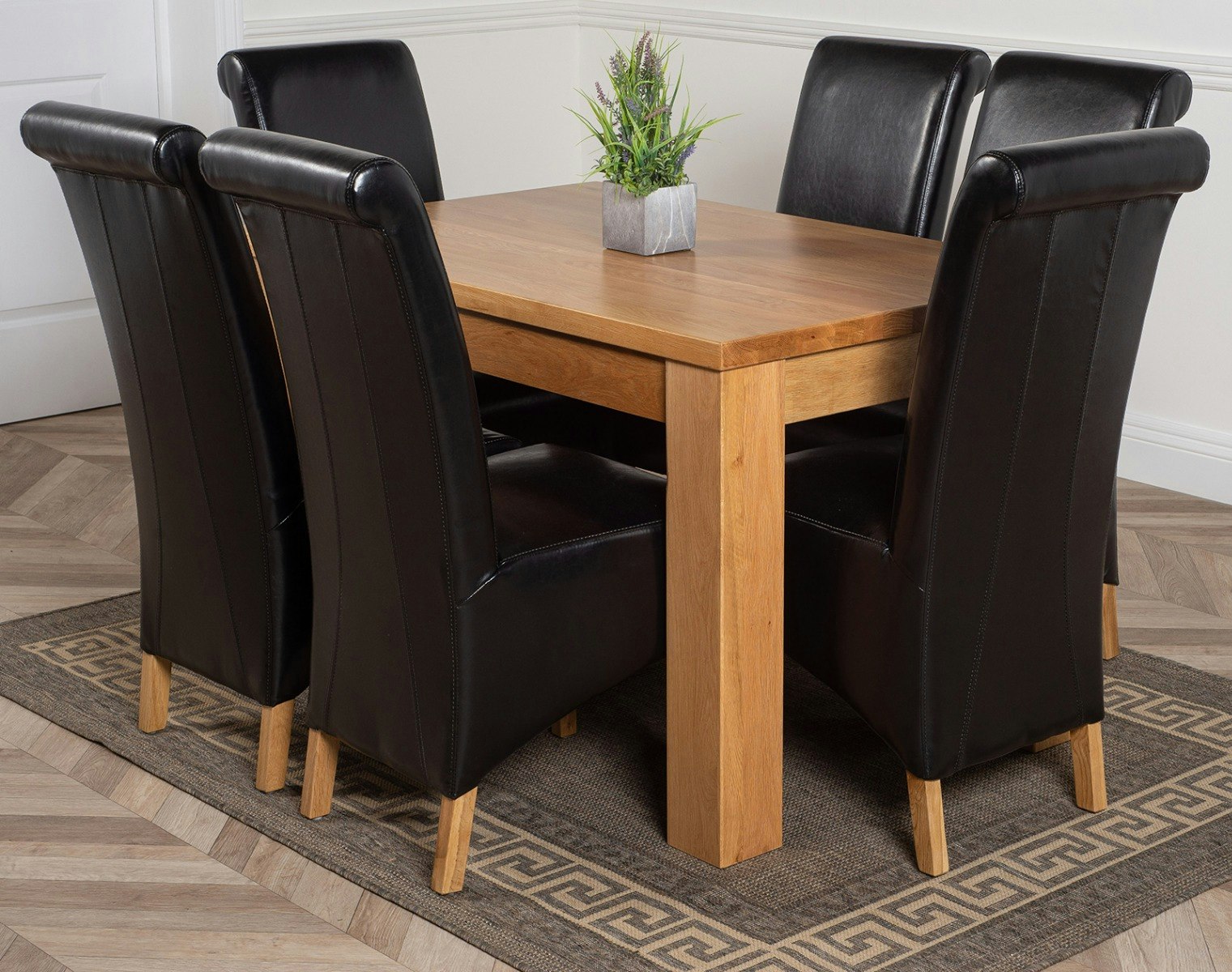 That's Furniture Black Dakota Small Oak Dining Table With Montana Leather Chairs - 6 Chairs