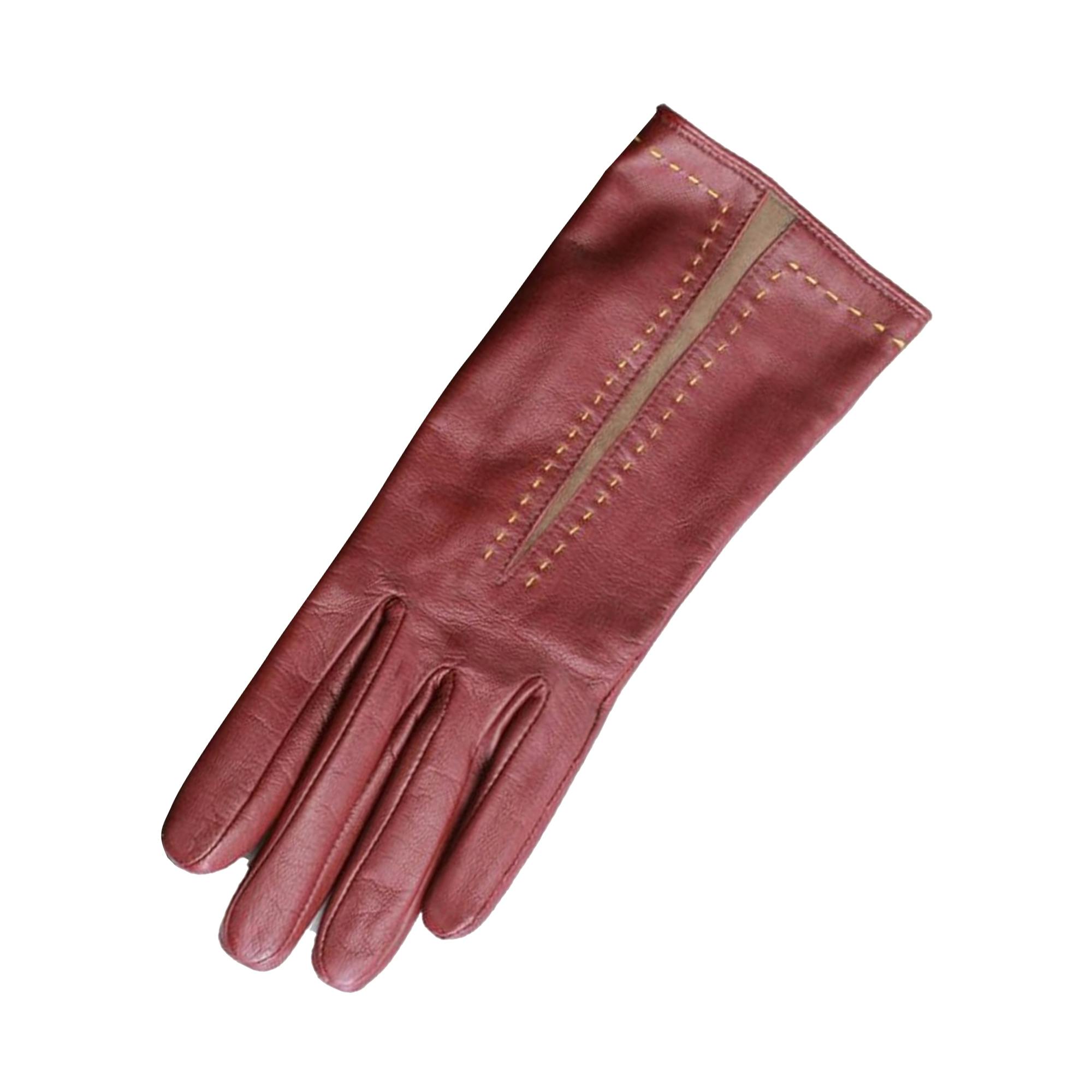 Eastern Counties Leather Women's Sadie Contrast Panel Gloves - Taupe/Oxblood - M - Taupe/Oxblood - 100% Leather