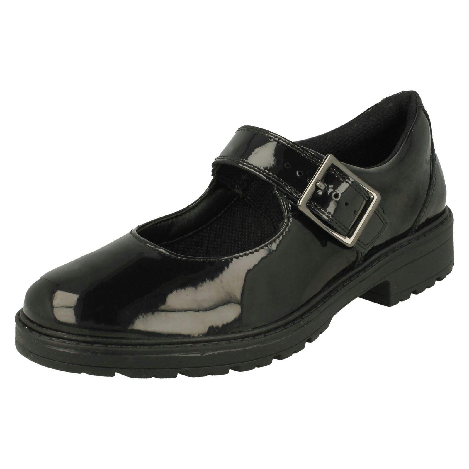 Clarks Girls Black Mary Jane Style Shoes Loxham Walk Y - Patent - Uk 4.5 Child - F
