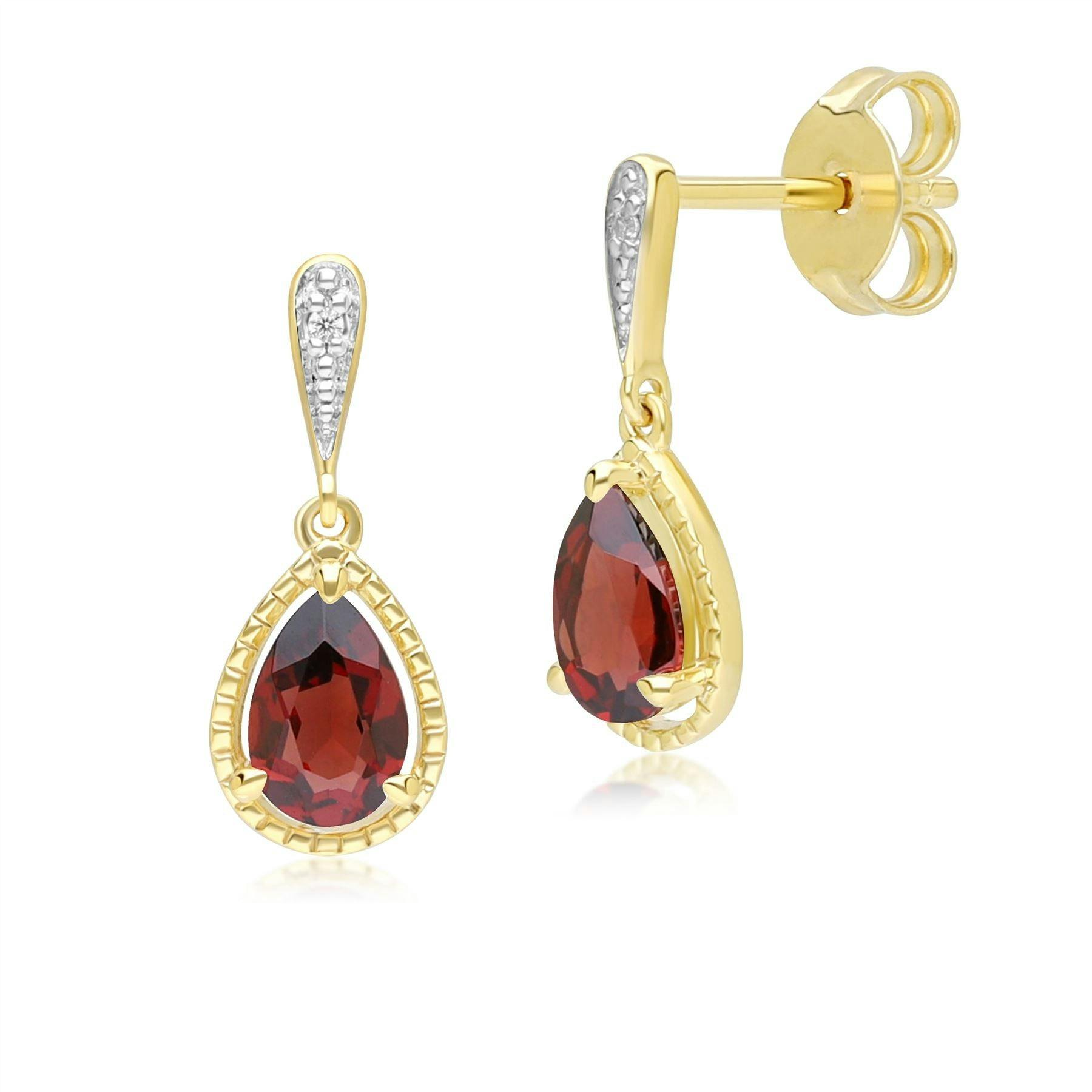 Gemondo Yellow/Gold Classic Pear Garnet & Diamond Drop Earrings In 9Ct