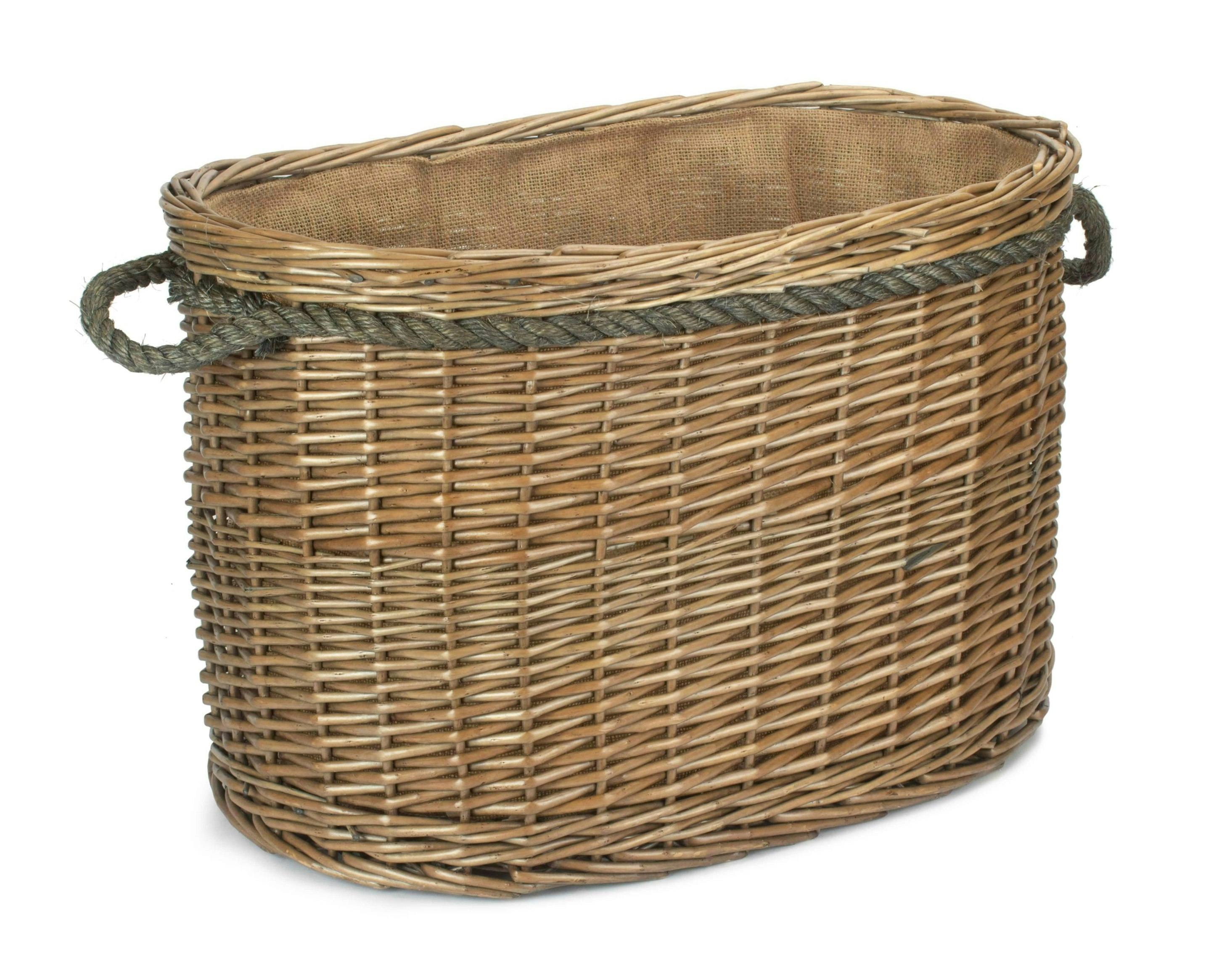 Red Hamper Red/Brown Hamper Oval Rope Handled Wicker Log Basket - Large