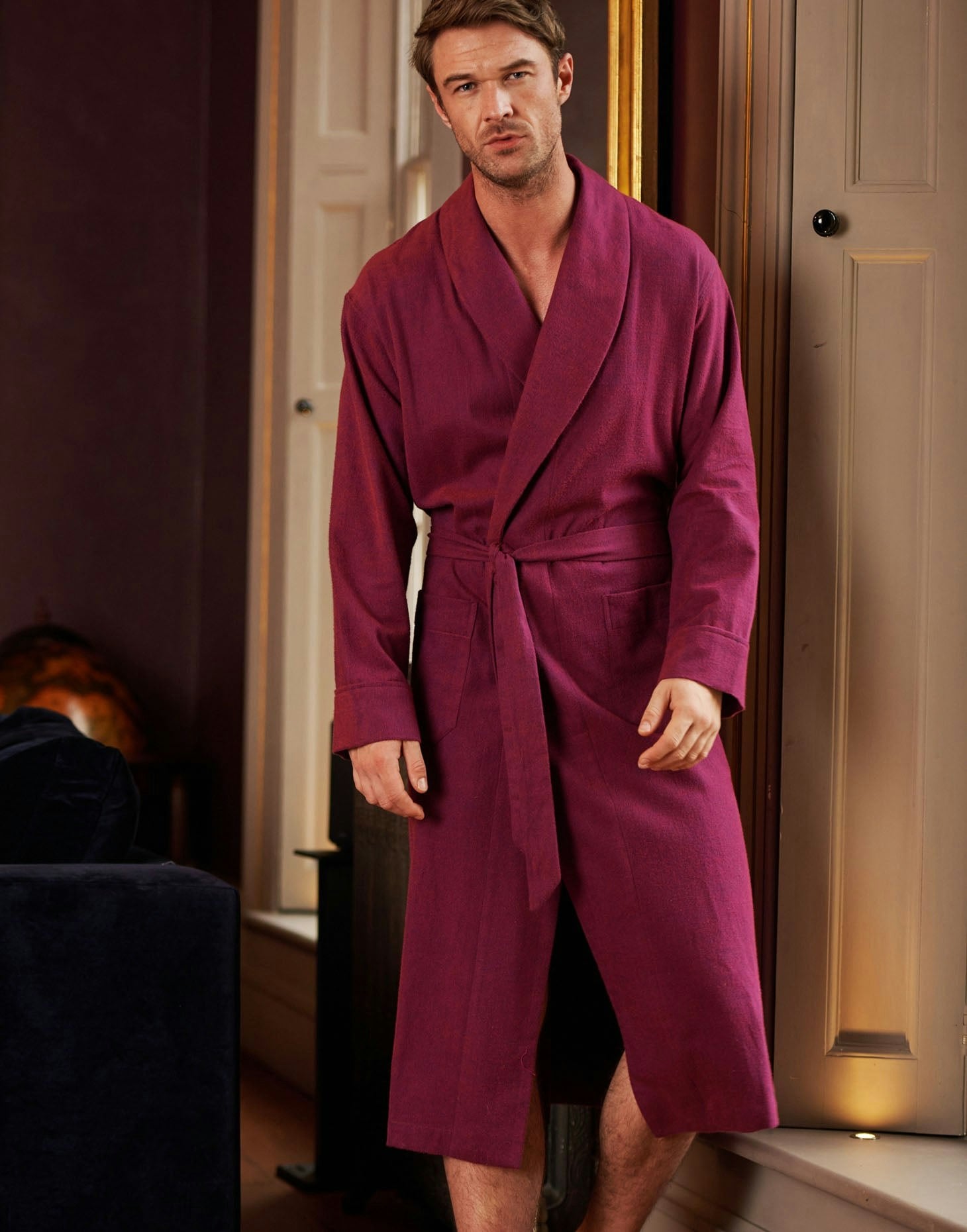 British Boxers Men's Brushed Cotton Dressing Gown – Cahors Herringbone - Medium
