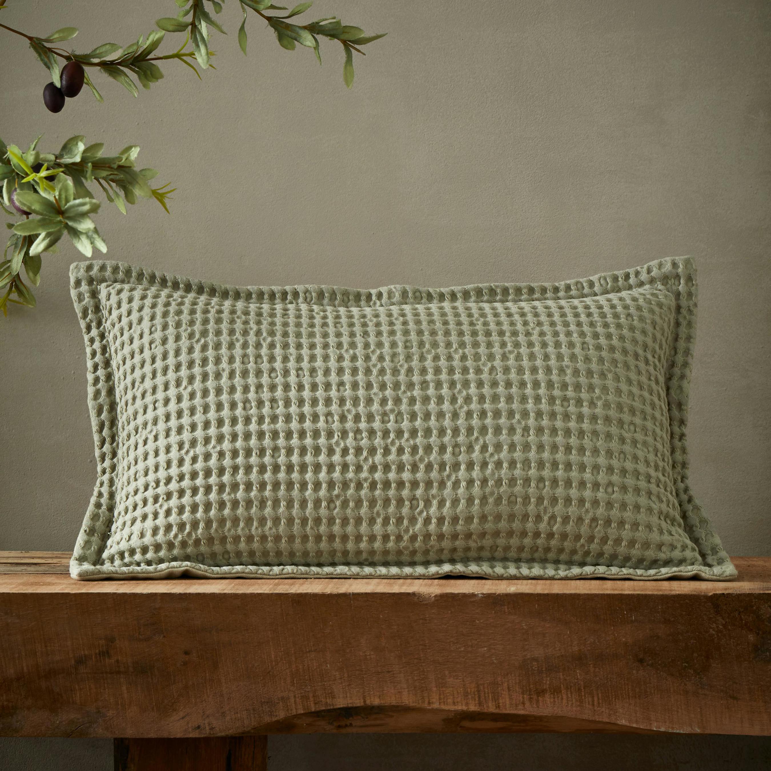 Pineapple Elephant Green Jaipur Chunky Waffle Cotton Cushion Sage - Sage - 30 X 50 Cm