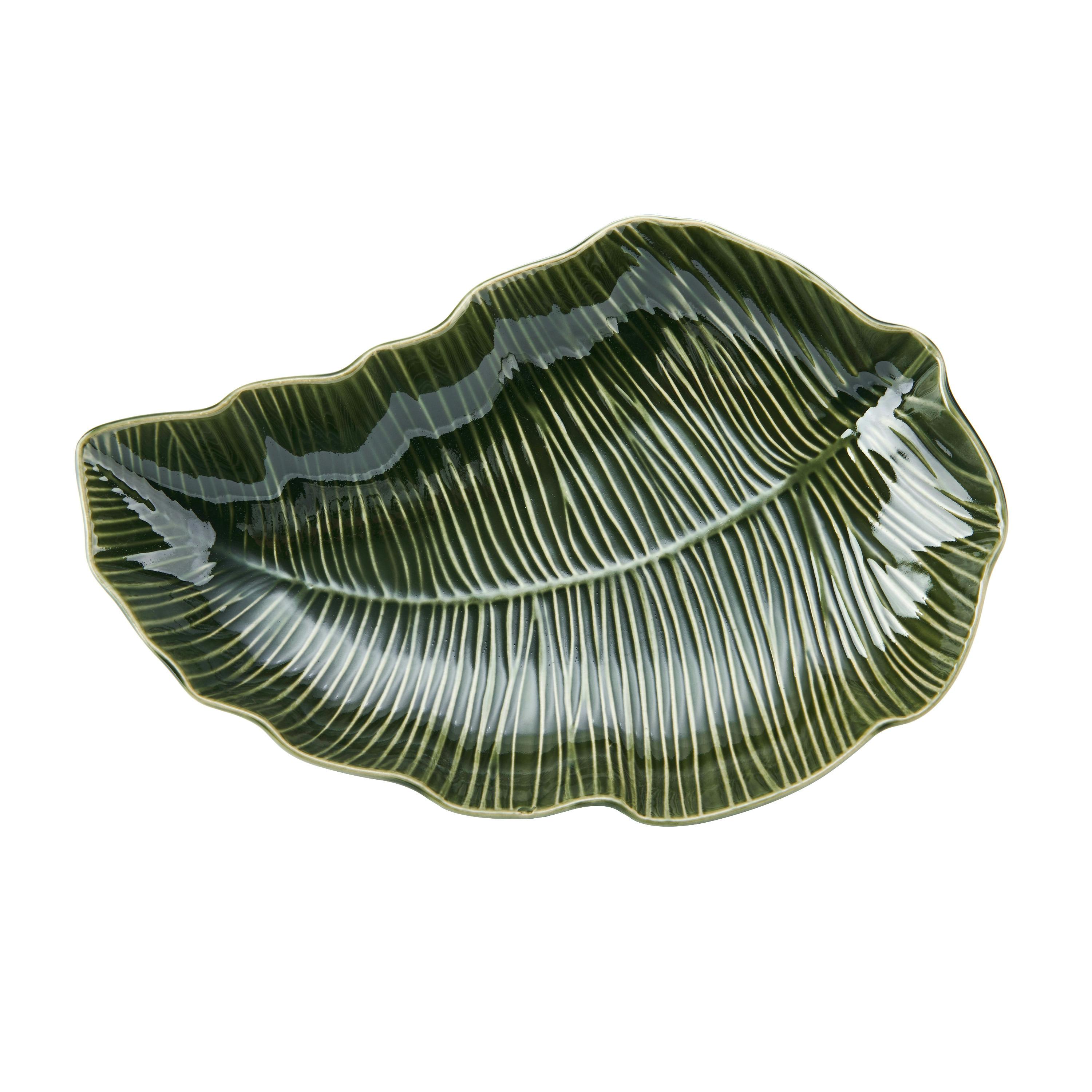 Rackhams Green Jardin Leaf-Shaped Stoneware Serving Dish, 31.5Cm, - Stoneware - Serving Bowl