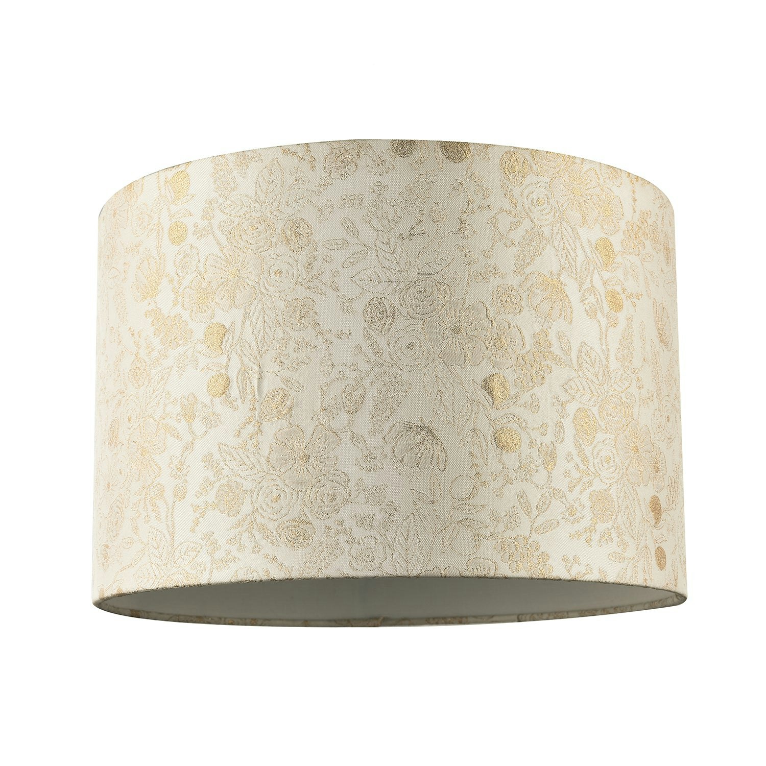 Happy Homewares Cream/Gold Chic Textured Off- Jacquard Drum Shade With Foil Decor Print