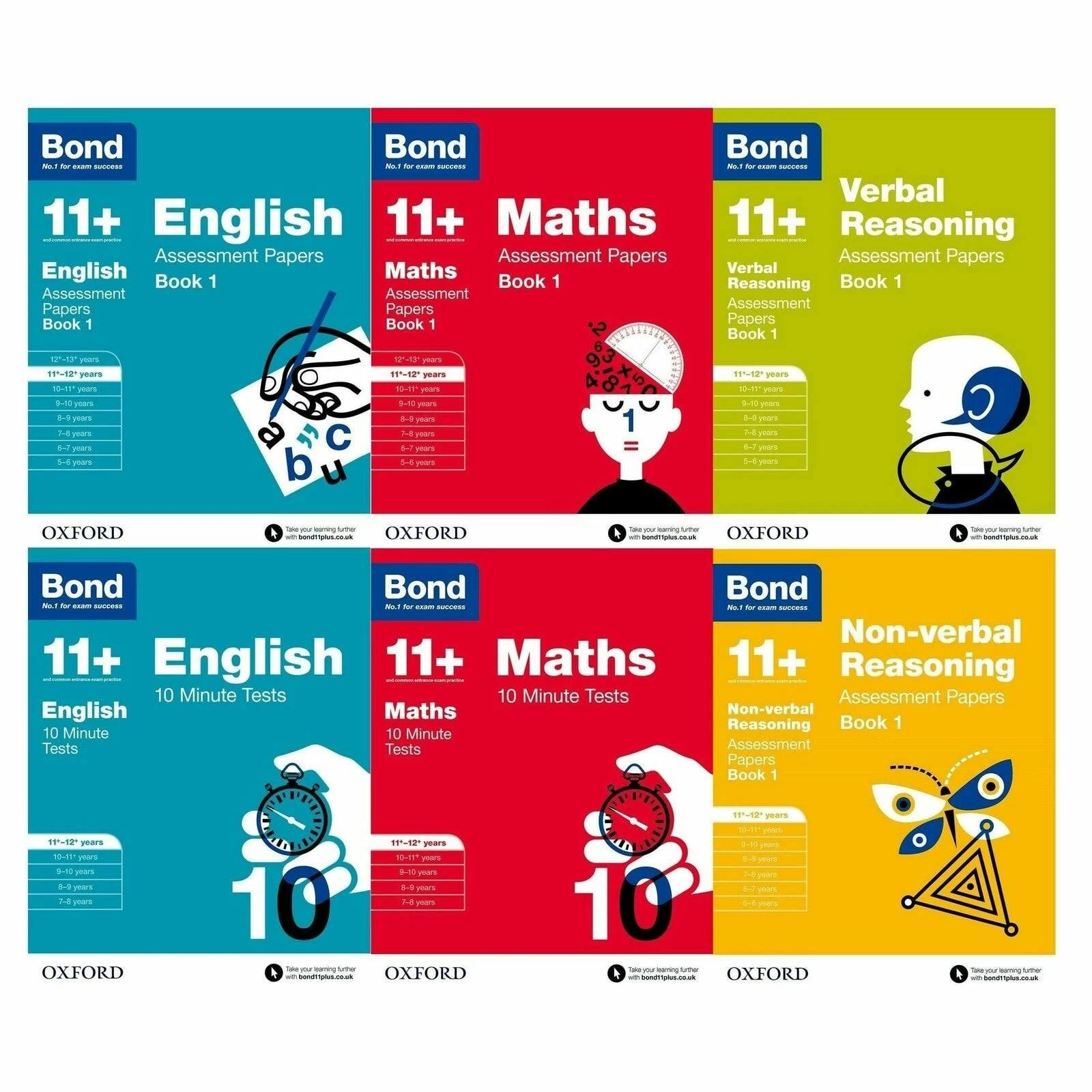 Various Publishers Bond 11+ English Maths 10 Minute Test & Assessment Paper 6 Books Collection Set 11+-12+ Years