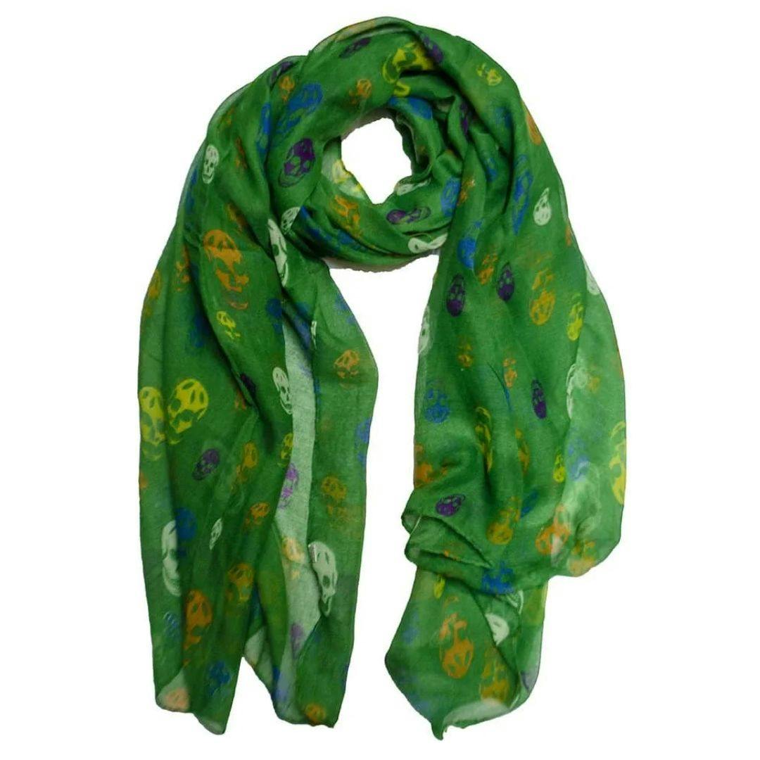 Love Emvy Green Colourful Skulls Lightweight Scarf