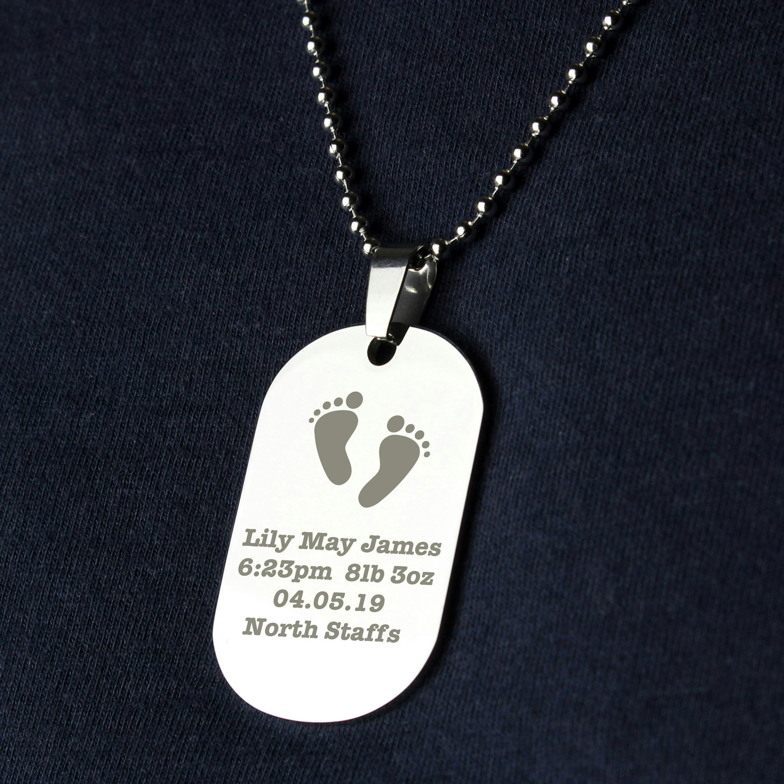 Personalised Memento Company Men's Personalised Meto Company Personalised Footprints Stainless Steel Dog Tag Necklace