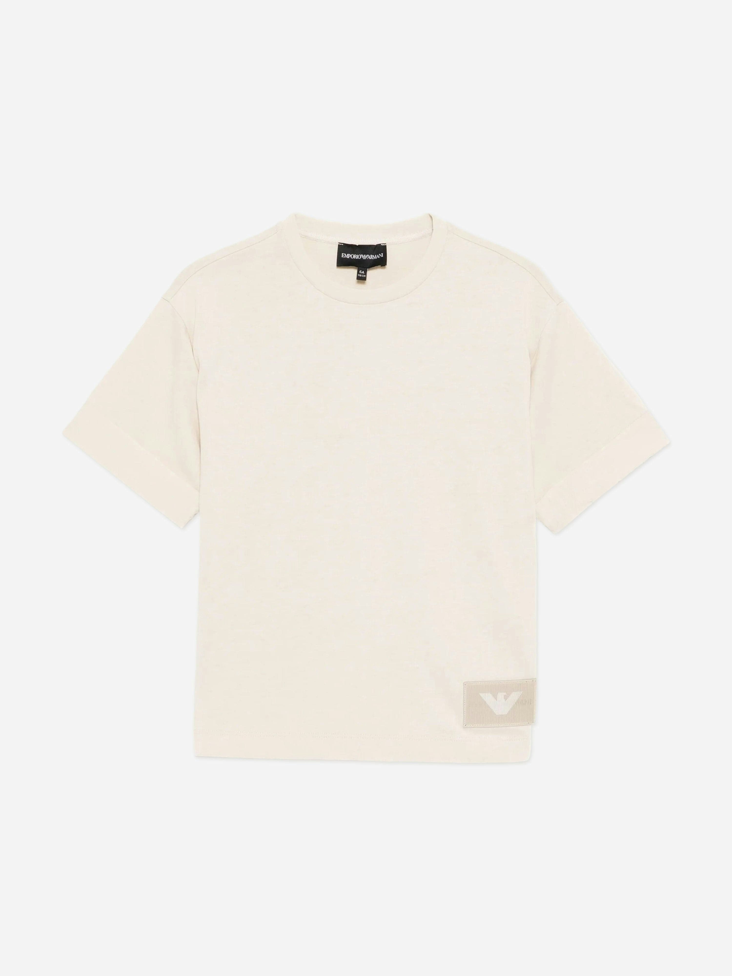 Emporio Armani Boys Beige Logo T-Shirt In - 10 Yrs