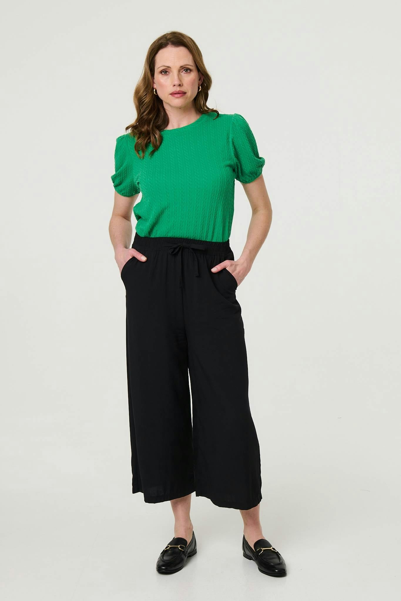 Izabel London Black High Waist Wide Leg Cropped Trousers - 10
